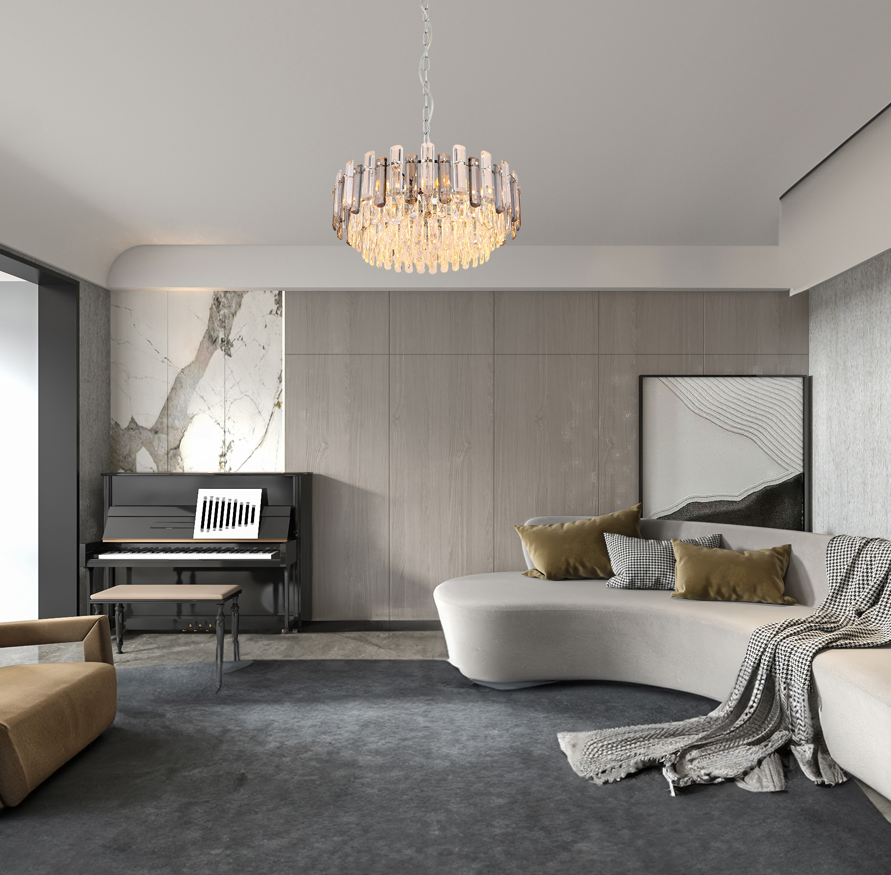 Orgina Kronleuchter 12-Flammig Rauchglas Silber