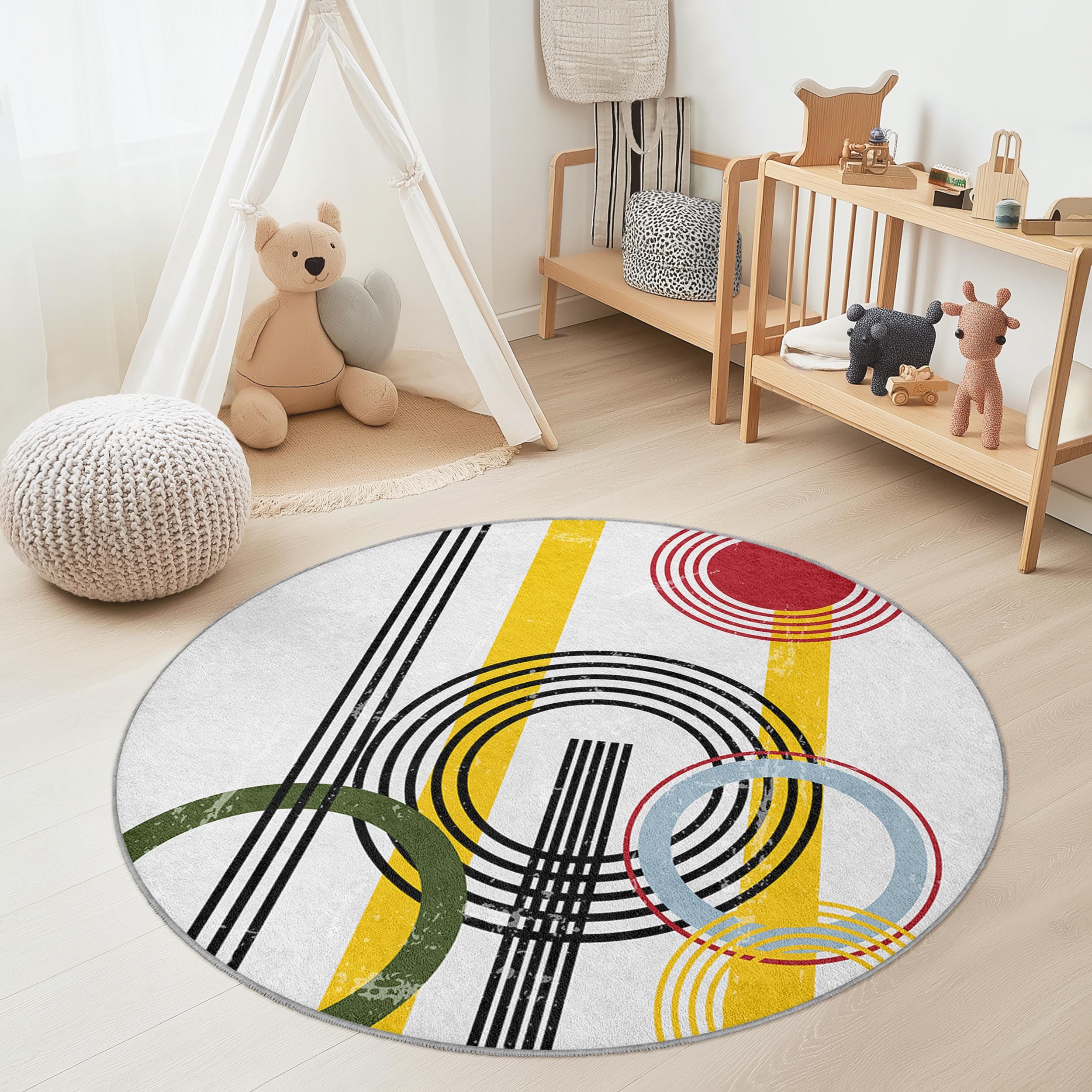Abstract Circle Design Children's Rug Multicolor Ø150cm