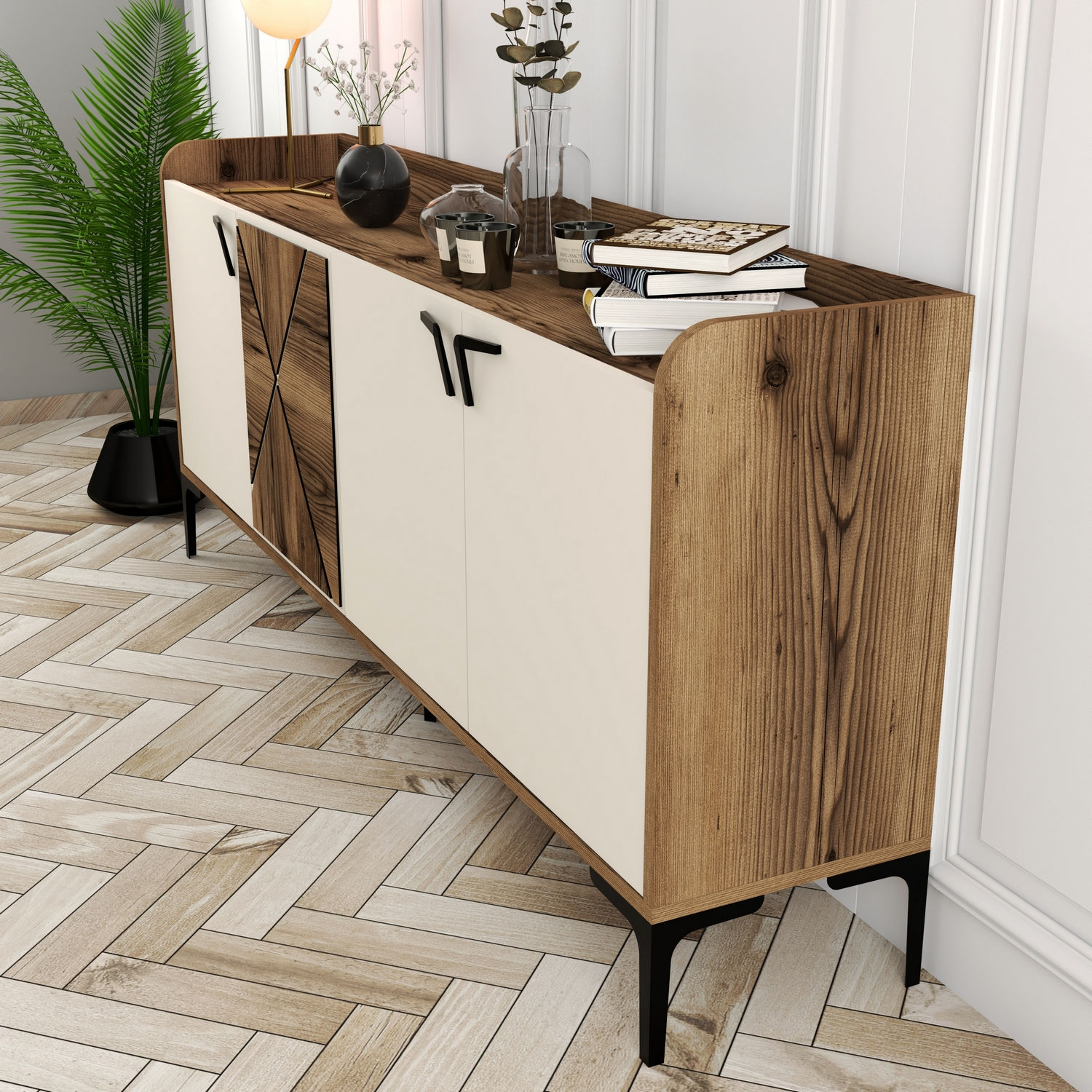 Venedik Sideboard Walnussbraun Creme