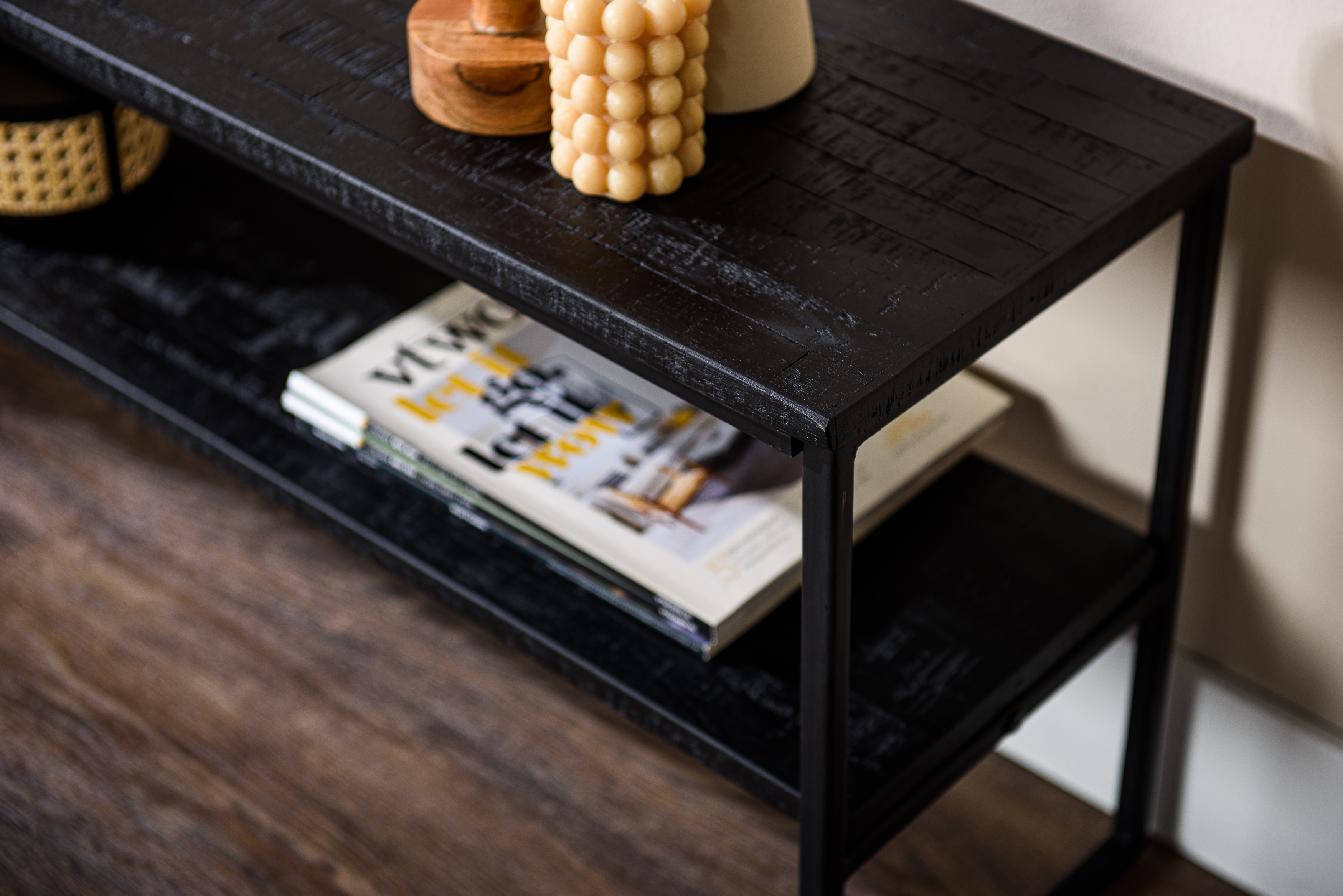 Sideboard Stahl Teakholz Schwarz Aged Teak