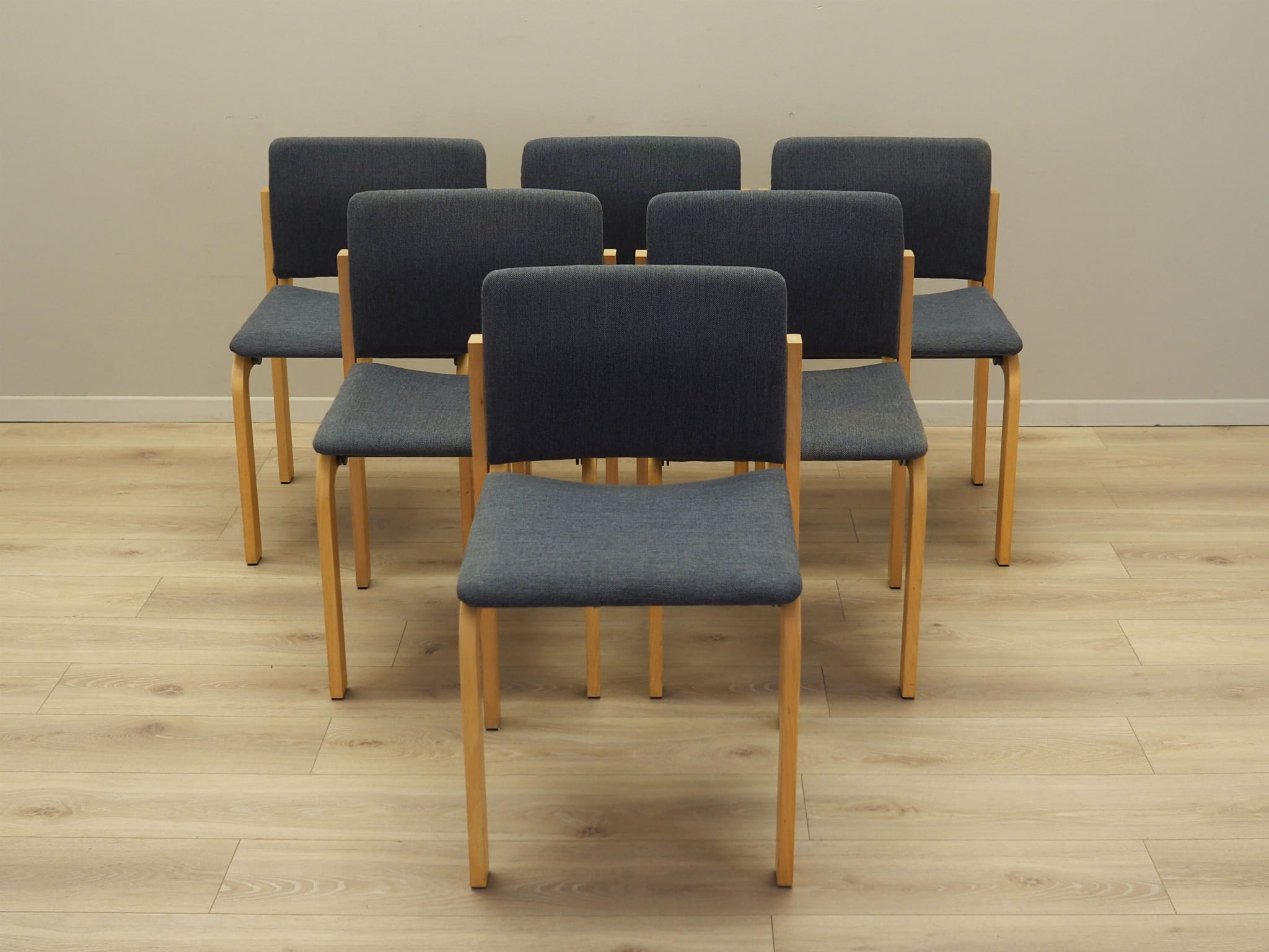 6x Vintage Chair Wood Textile Grey 1980s