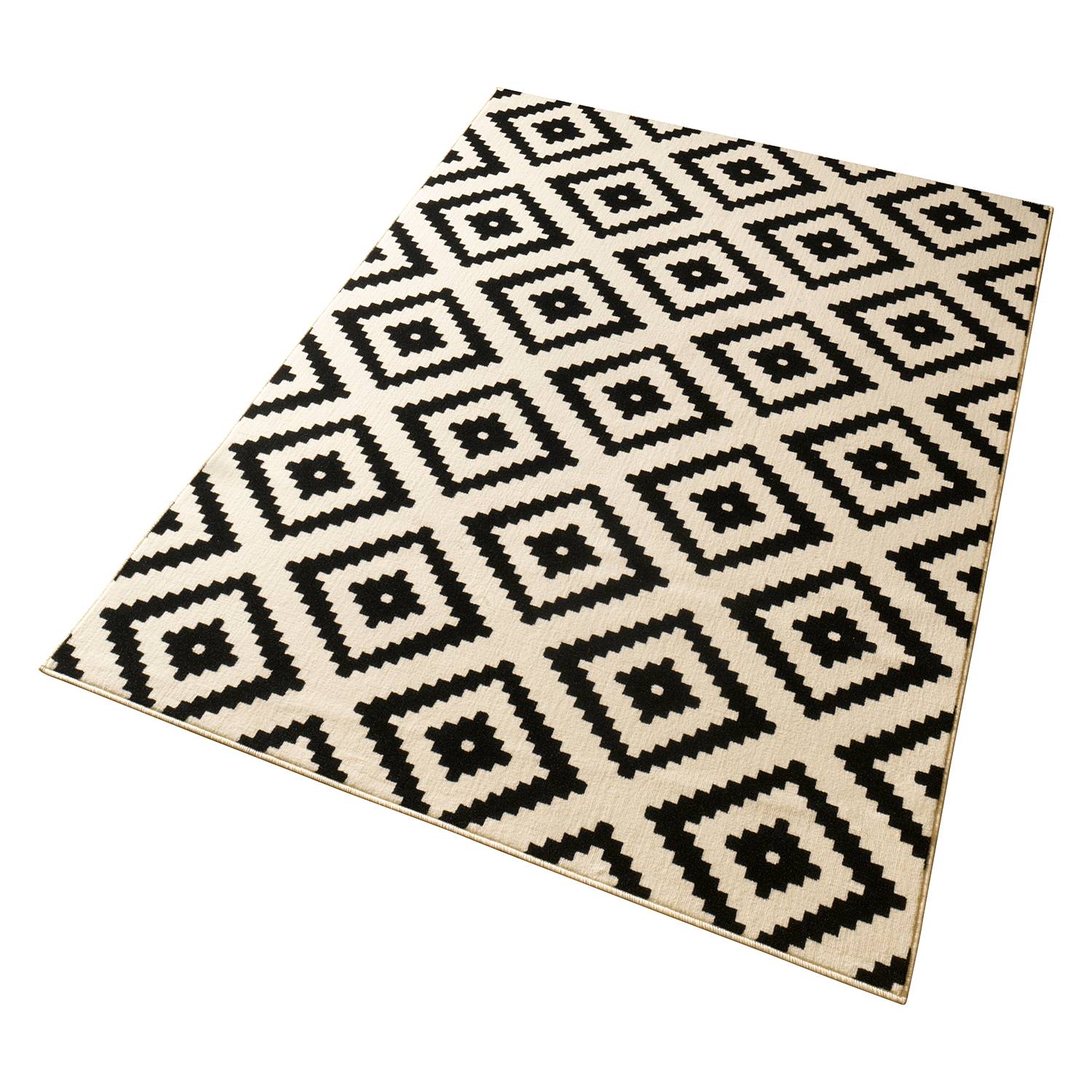 Carpet Diamond Polypropylene Black Beige 80 x 150 cm