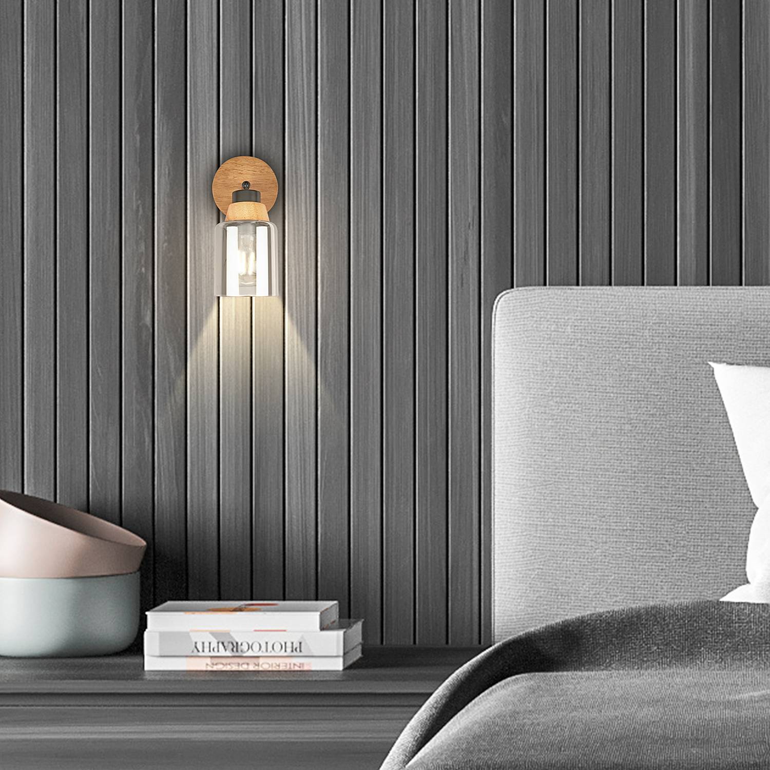 Venteira Wandleuchte Aluminium Eiche Schwarz 1-flammig
