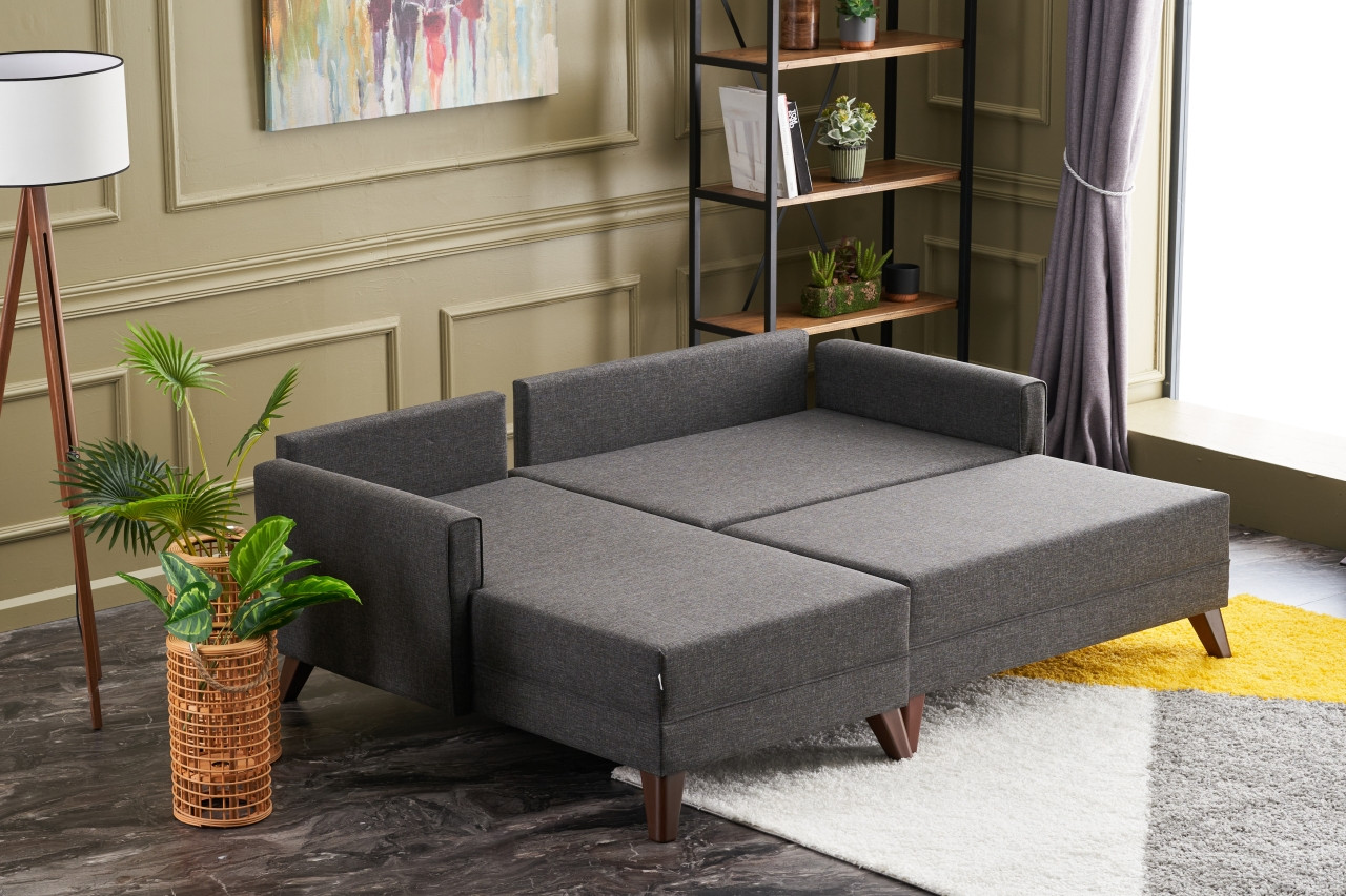 Bella Sofa Récamiere Links mit Hocker Anthrazit