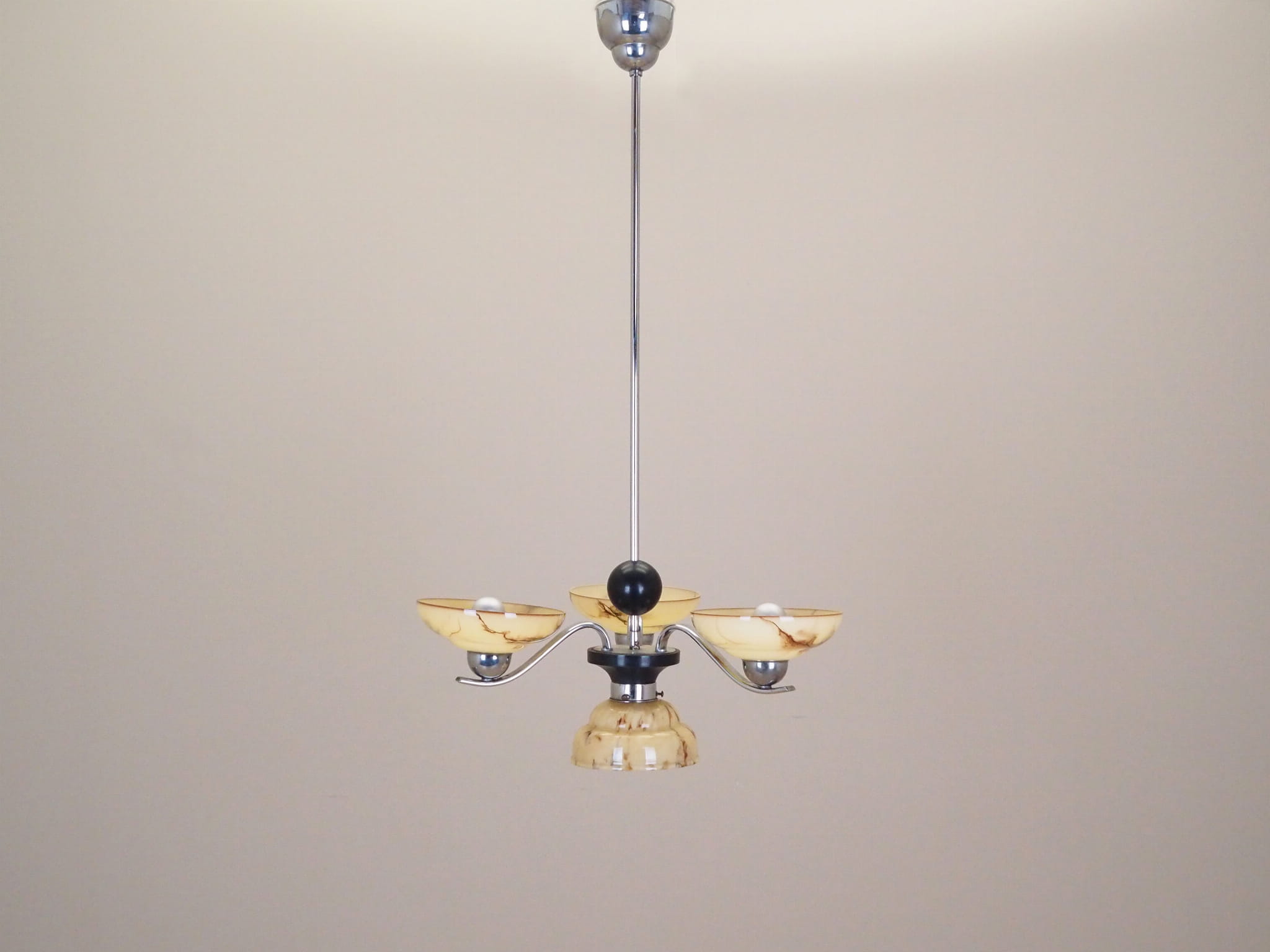 Vintage chandelier glass metal yellow 1970s