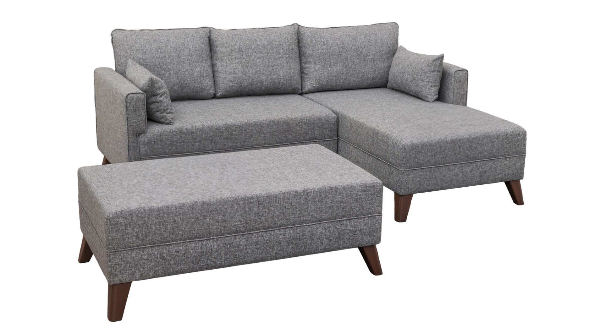 Schlafsofa Récamiere Rechts & Hocker Polyester Holz Grau