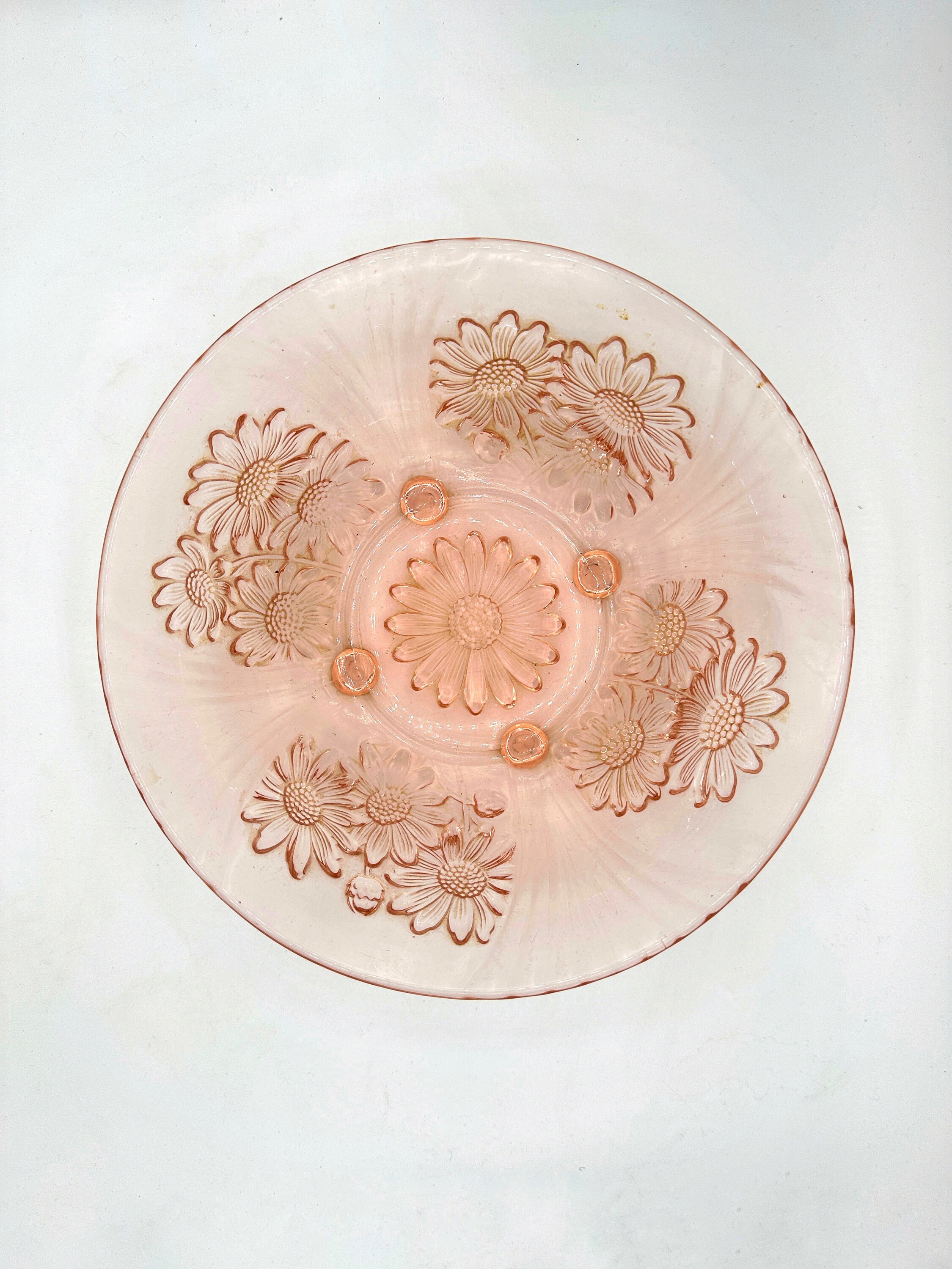 5x Vintage fruit bowl pressed glass pink 1930s