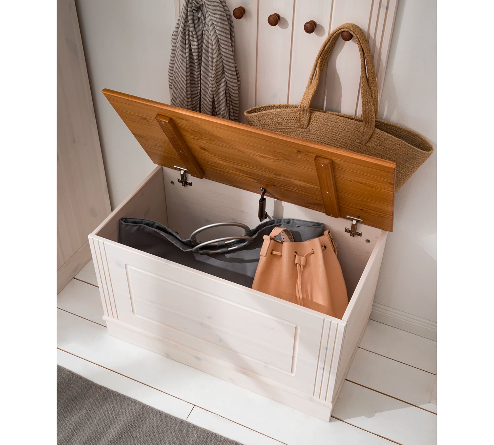 Garderobenbank Kiefernholz Weiß Honig