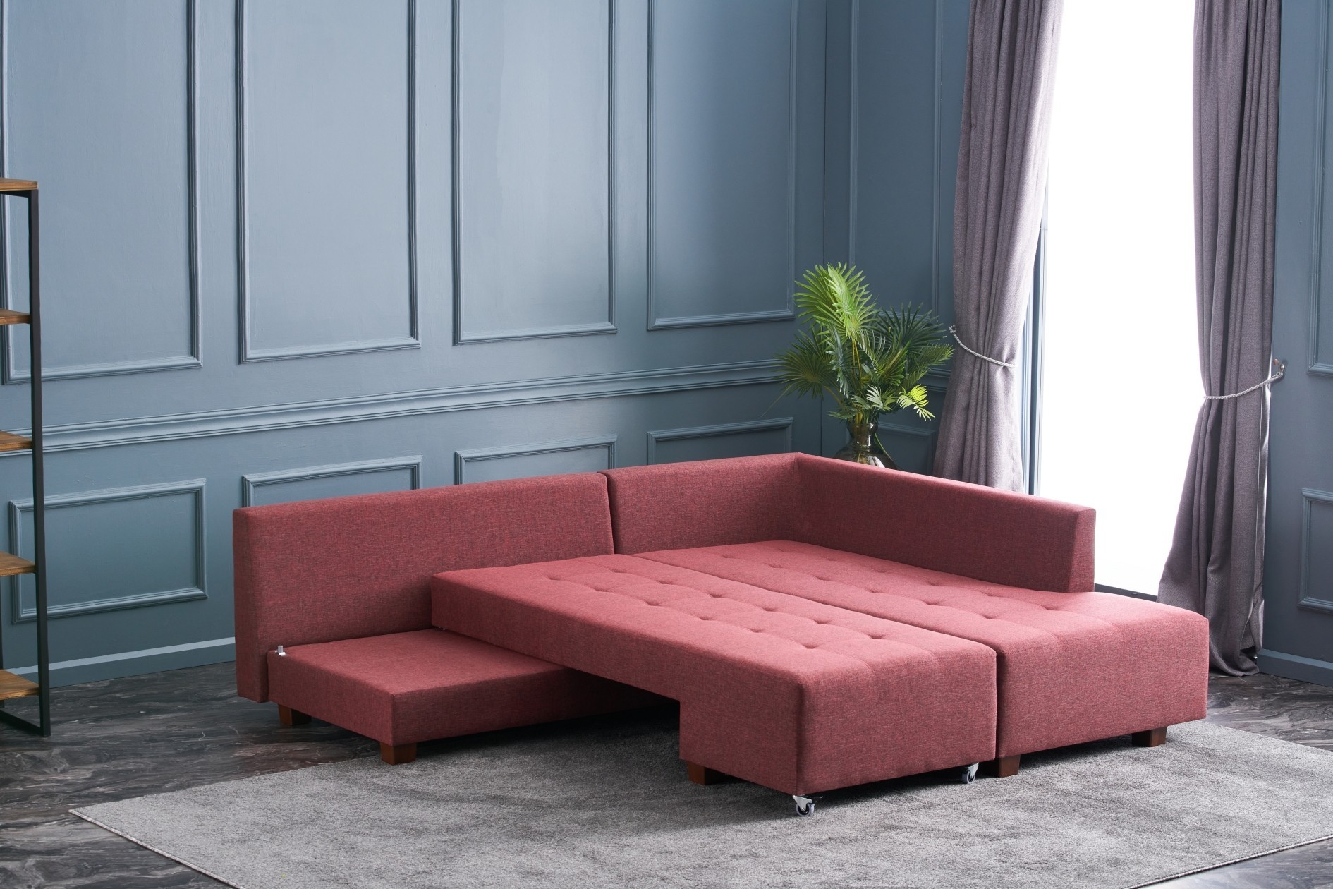 Manama Corner Sofa Bed Right - Claret Red