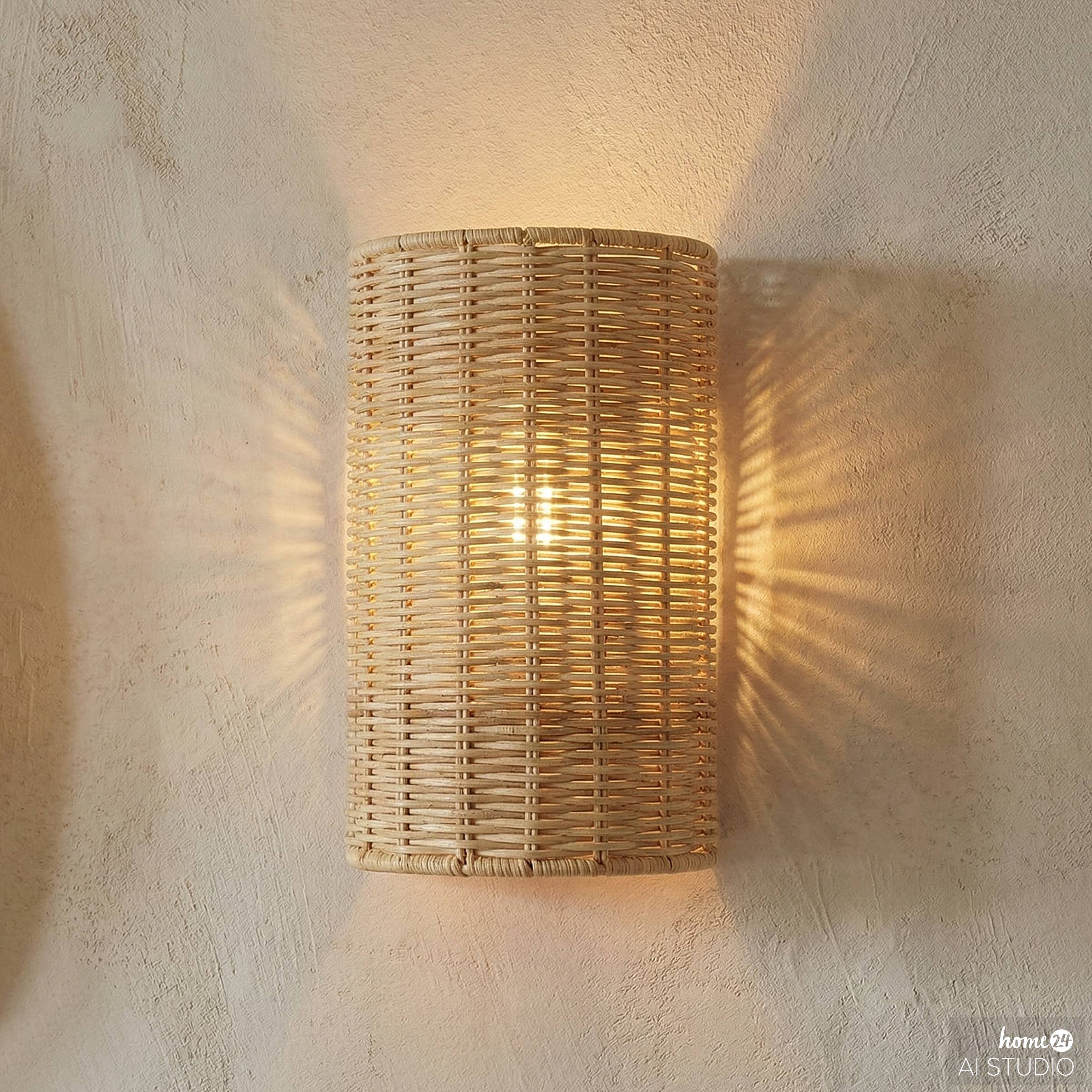 Wandleuchte Wenla 1-Flammig Rattan Eisen 