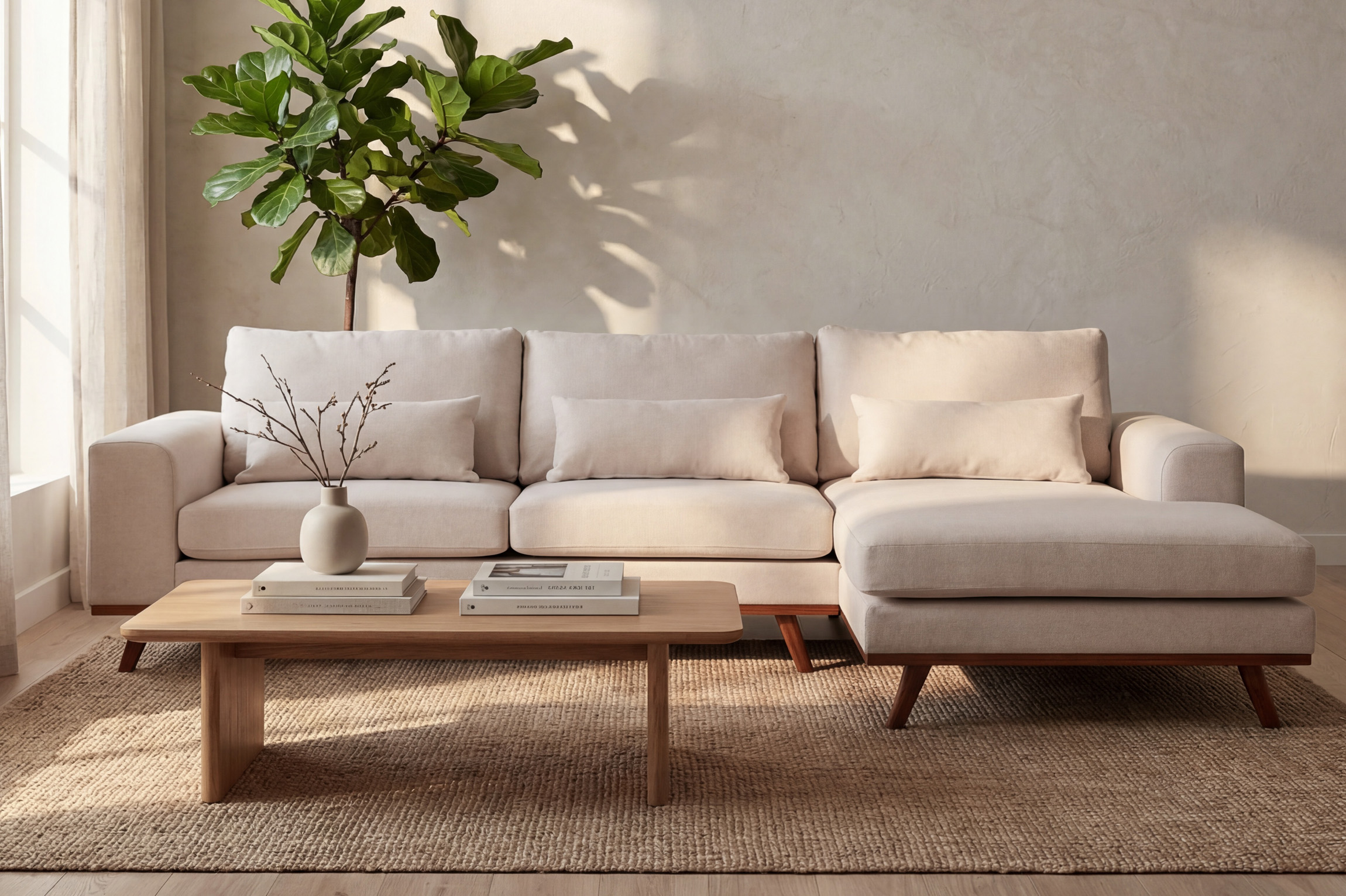 Corner Sofa Japandi 3-Seater Right Beige