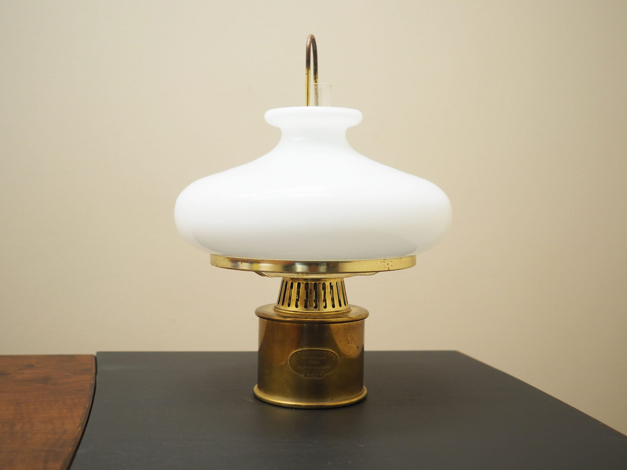 Öl-Tischlampe Metall Glas 1950er Jahre