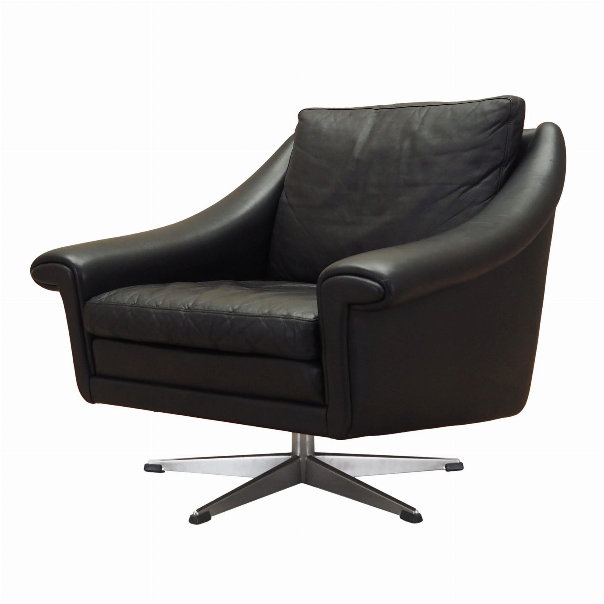 Drehsessel Leder Schwarz 1960er Jahre