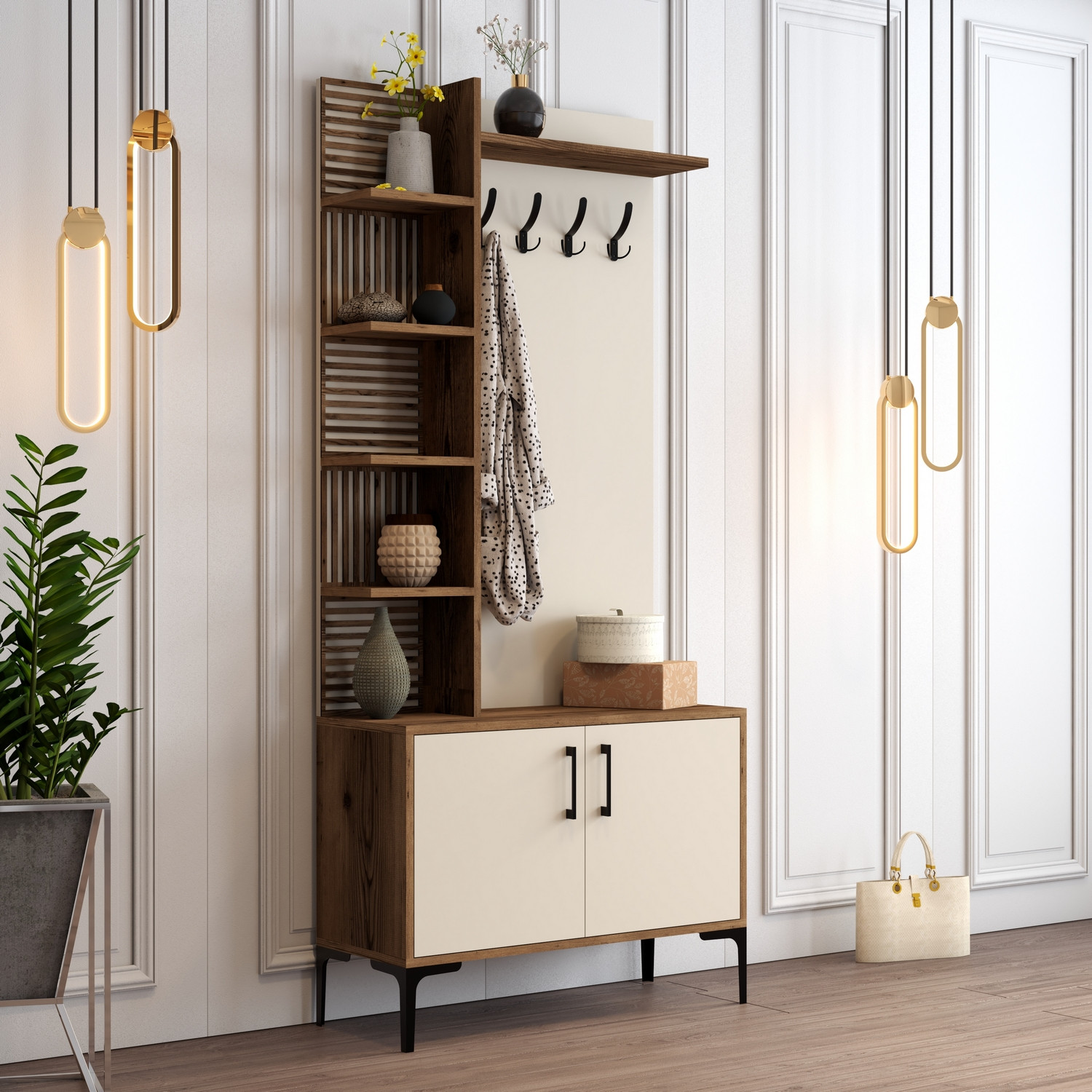 Vienna Wardrobe Walnut Brown Cream 90cm x 200cm