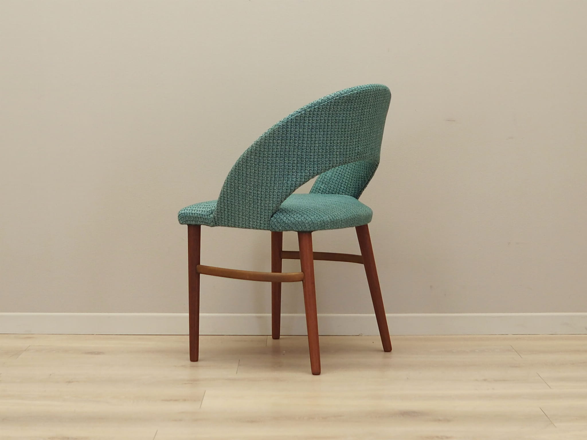 Vintage chair teak wood textile turquoise 1970s
