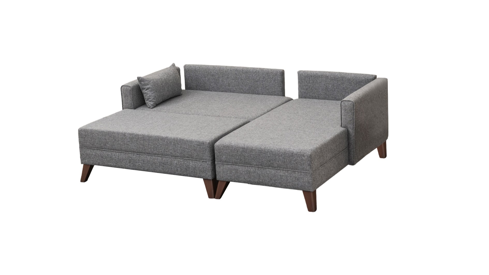 Schlafsofa Récamiere Rechts & Hocker Polyester Holz Grau