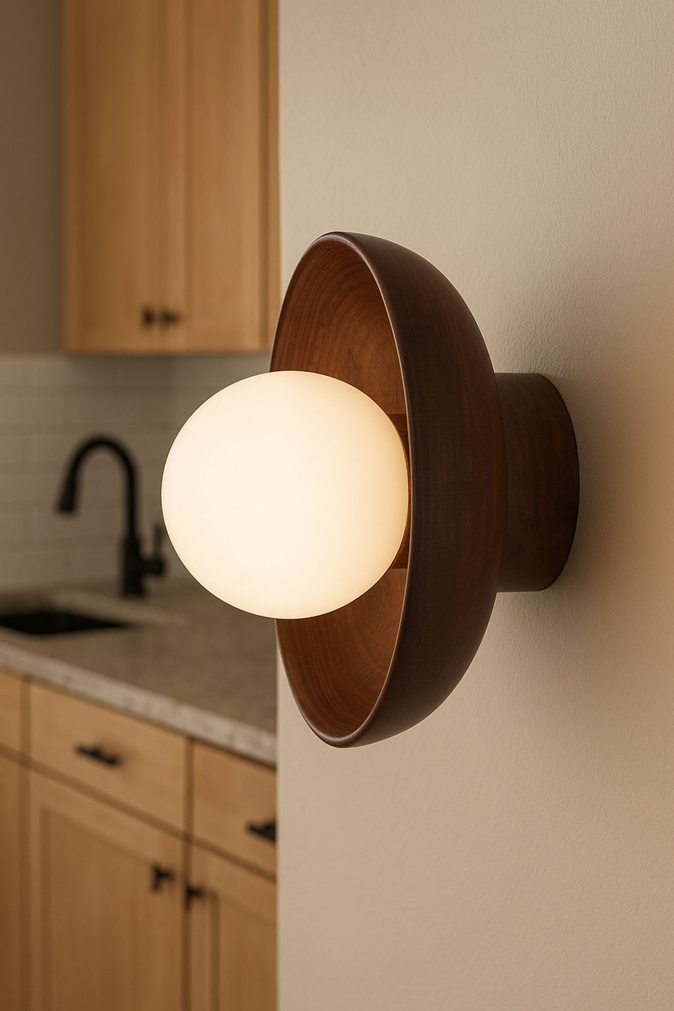 Hand Wall Lamp S Walnut Wood Brown