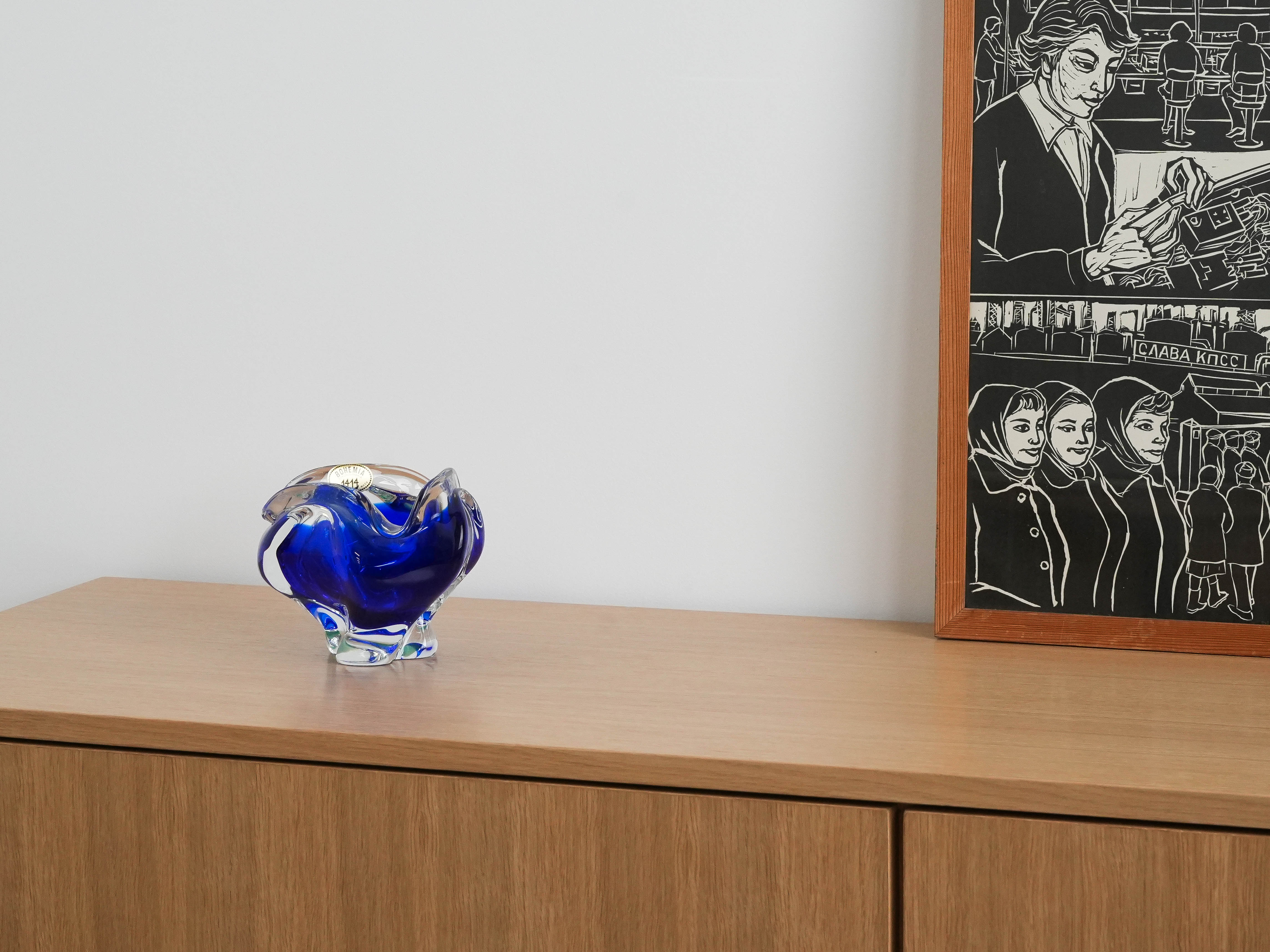 Böhmische Schale Blau Transparent 1970er Jahre