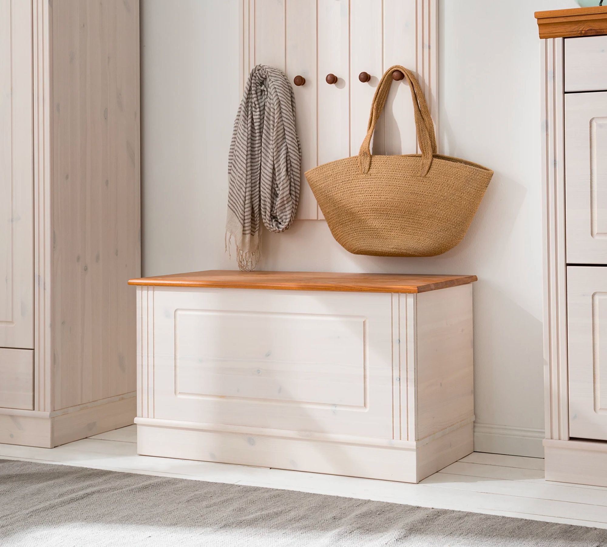 Garderobenbank Kiefernholz Weiß Honig