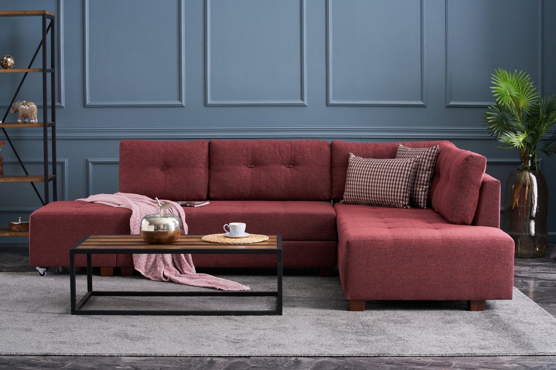 Manama Corner Sofa Bed Right - Claret Red