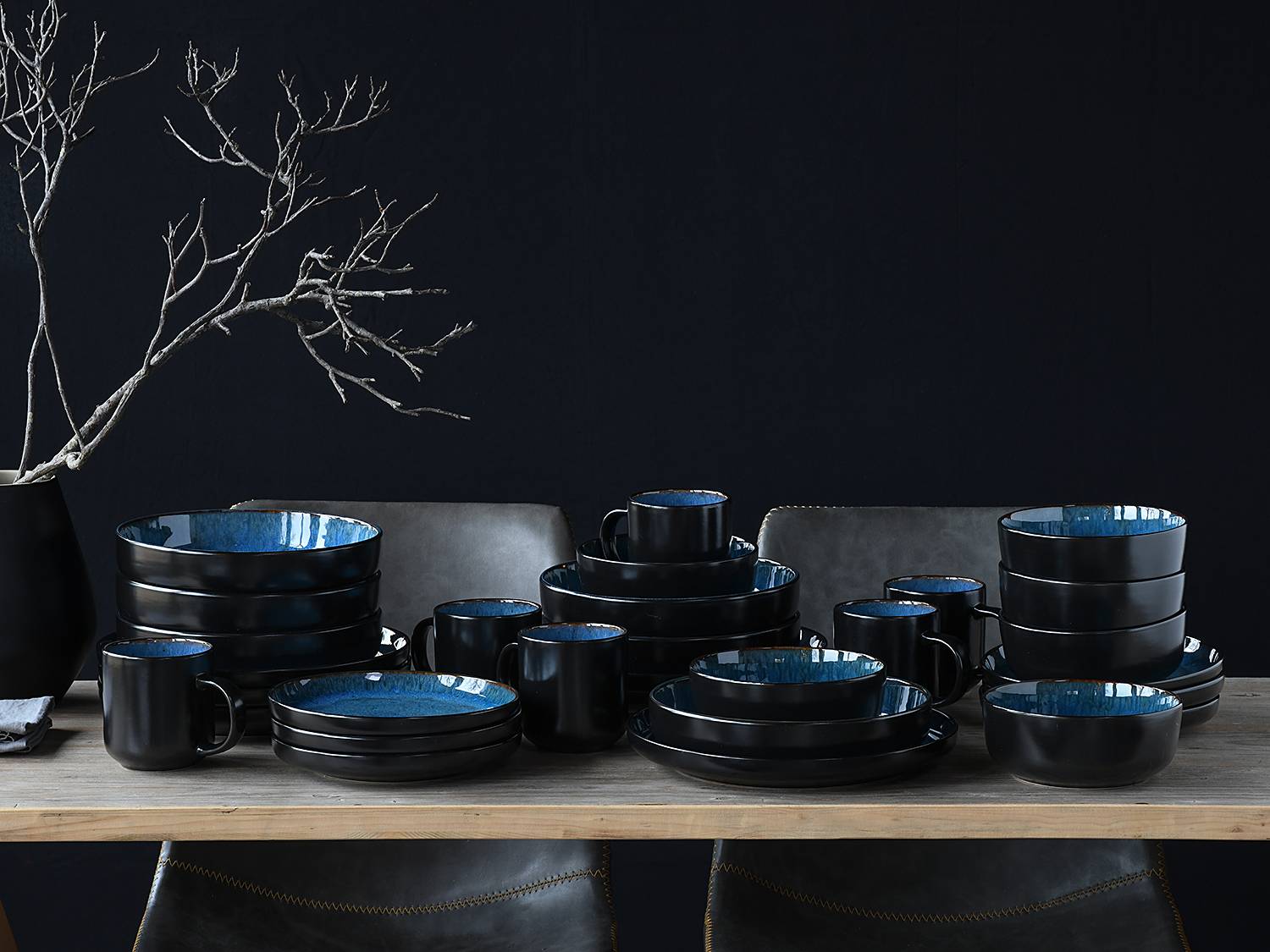 Combination Dinner Set Nordic Fjord 30-piece Set Stoneware Blue