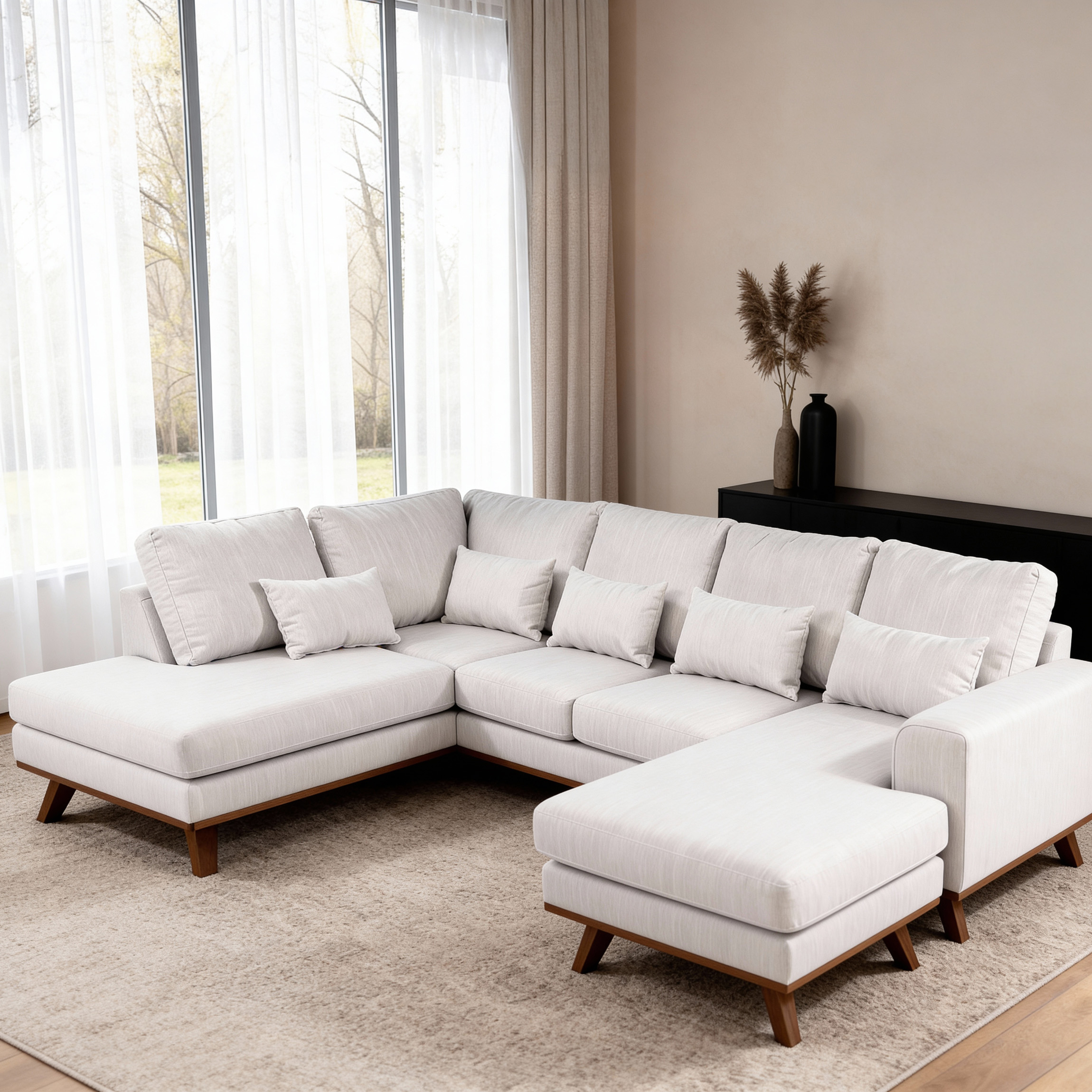 Corner Sofa Japandi 3-Seater Left Beige