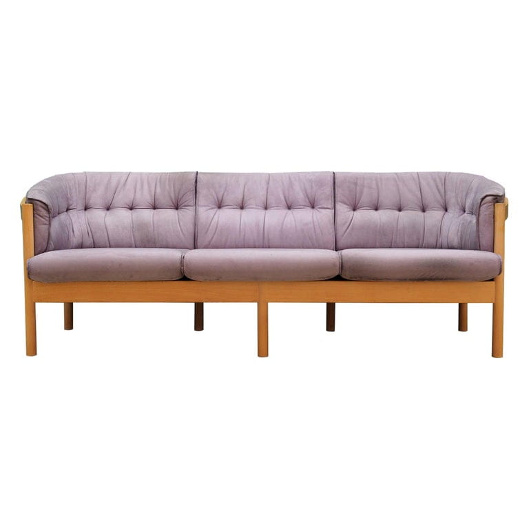 Vintage Sofa Samt Holz Violett 1970er Jahre