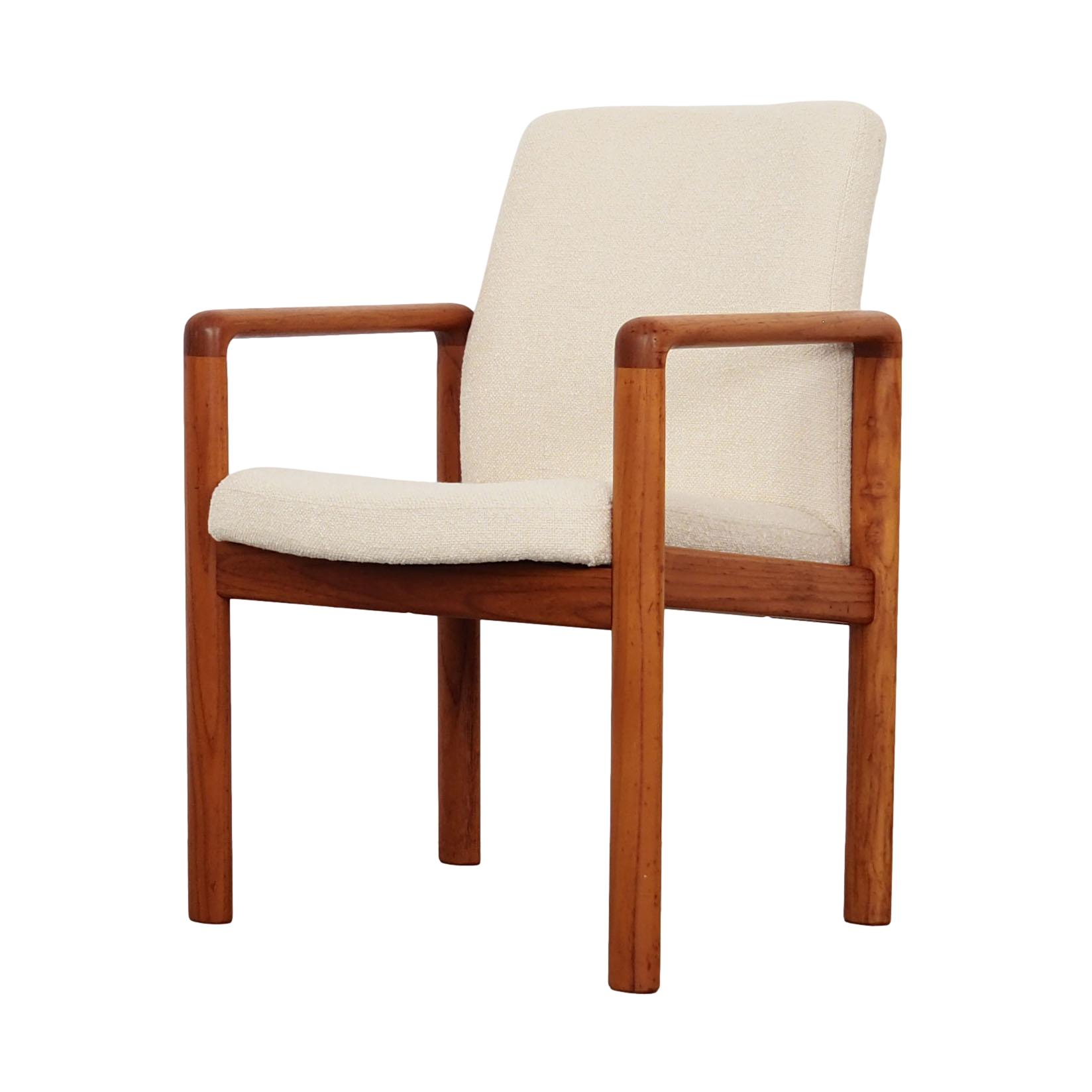 Vintage Chair Teak Wood Textile White 1970s
