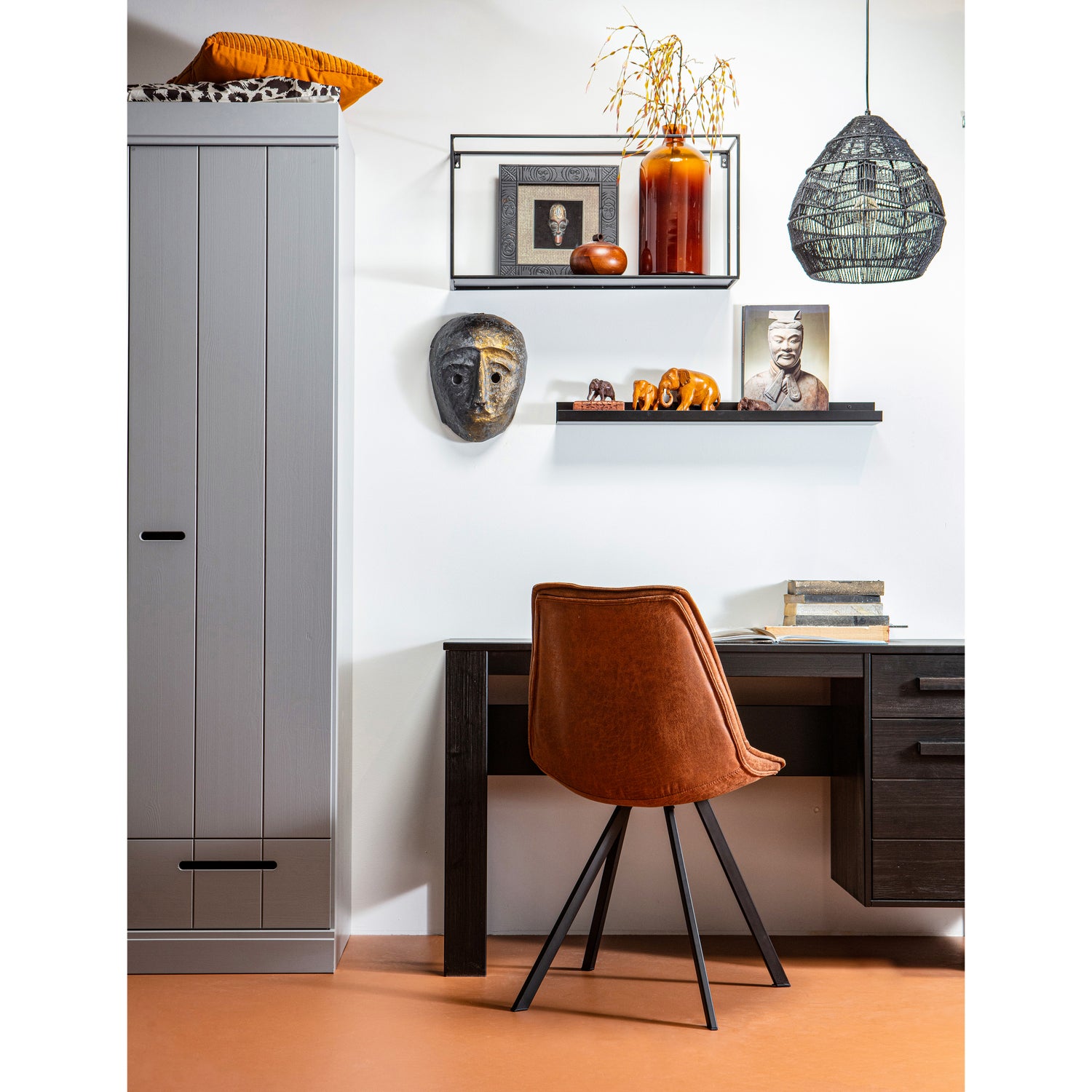 Schrank mit 2 Türen Holz Grau