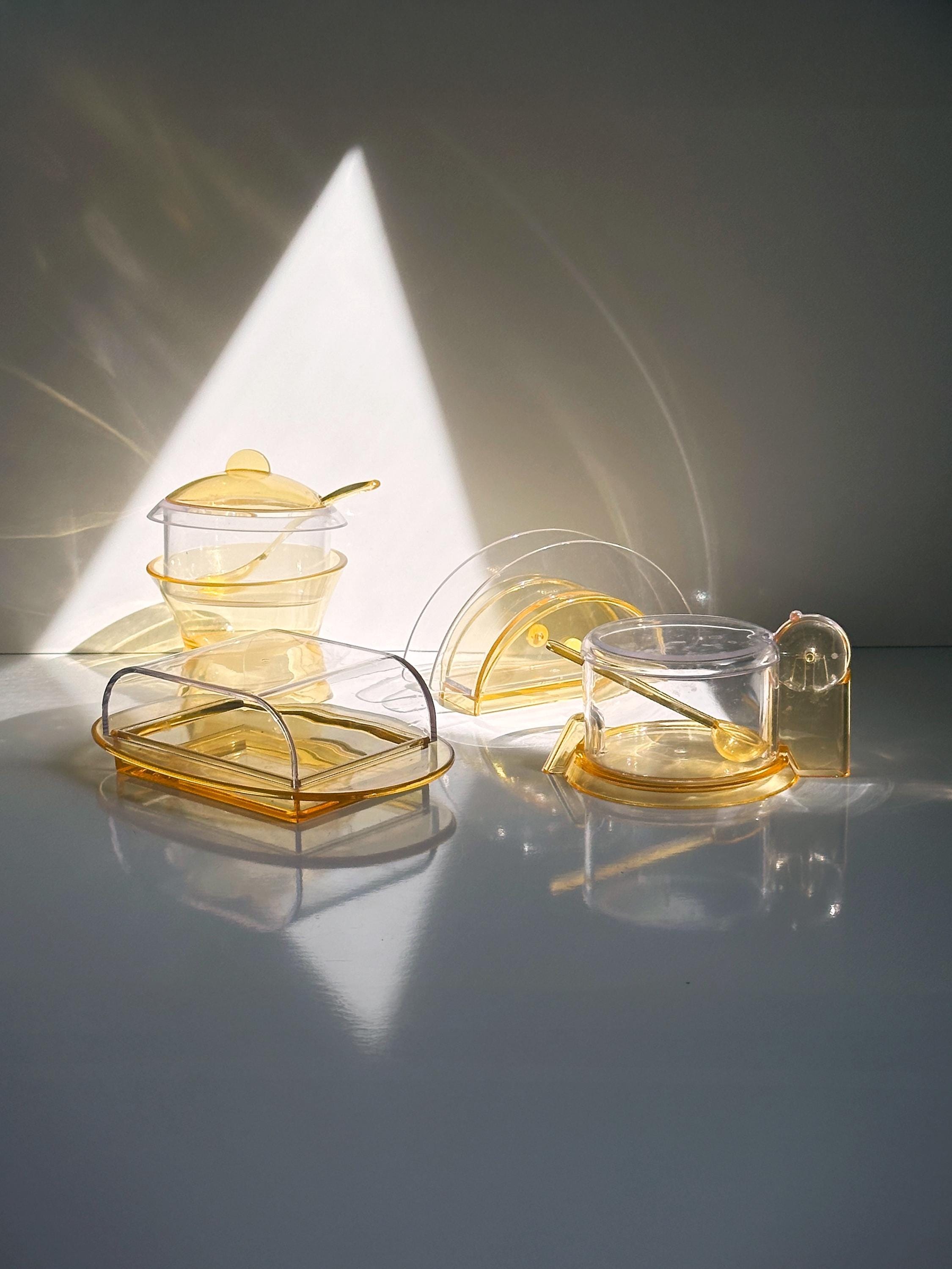 Vintage Particolare Set di barattoli in plastica giallo anni '80