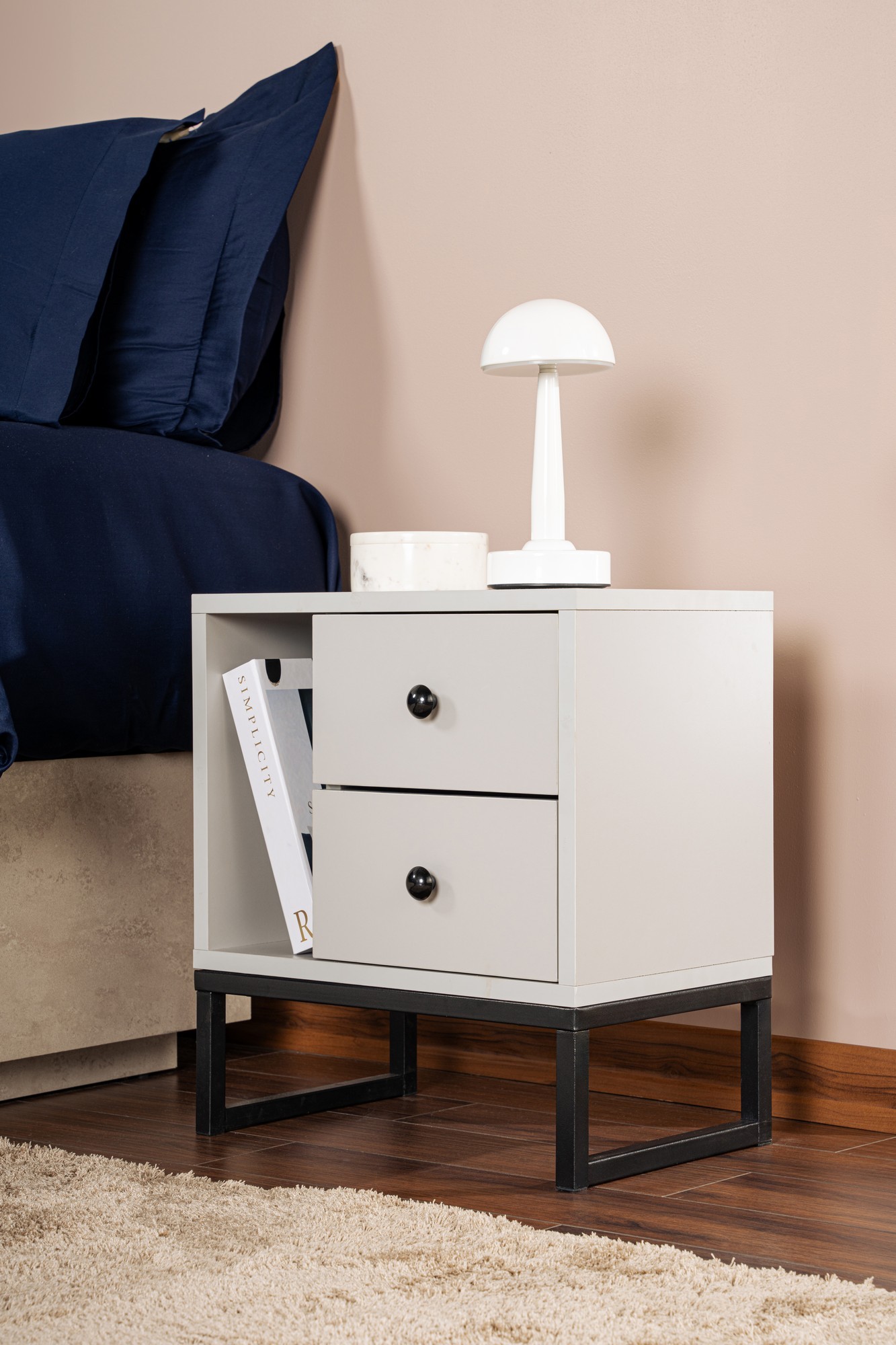 Glimmer Nightstand Grey with black legs