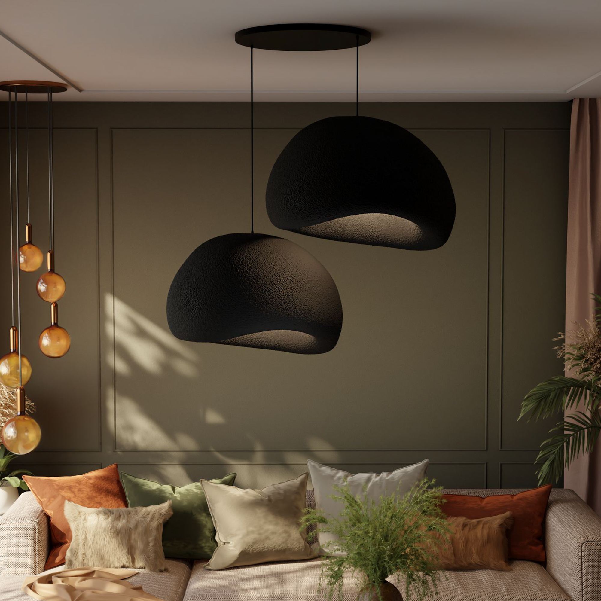 2-Flammig Wabi Sabi Dustfalls Pendelleuchte Schwarz