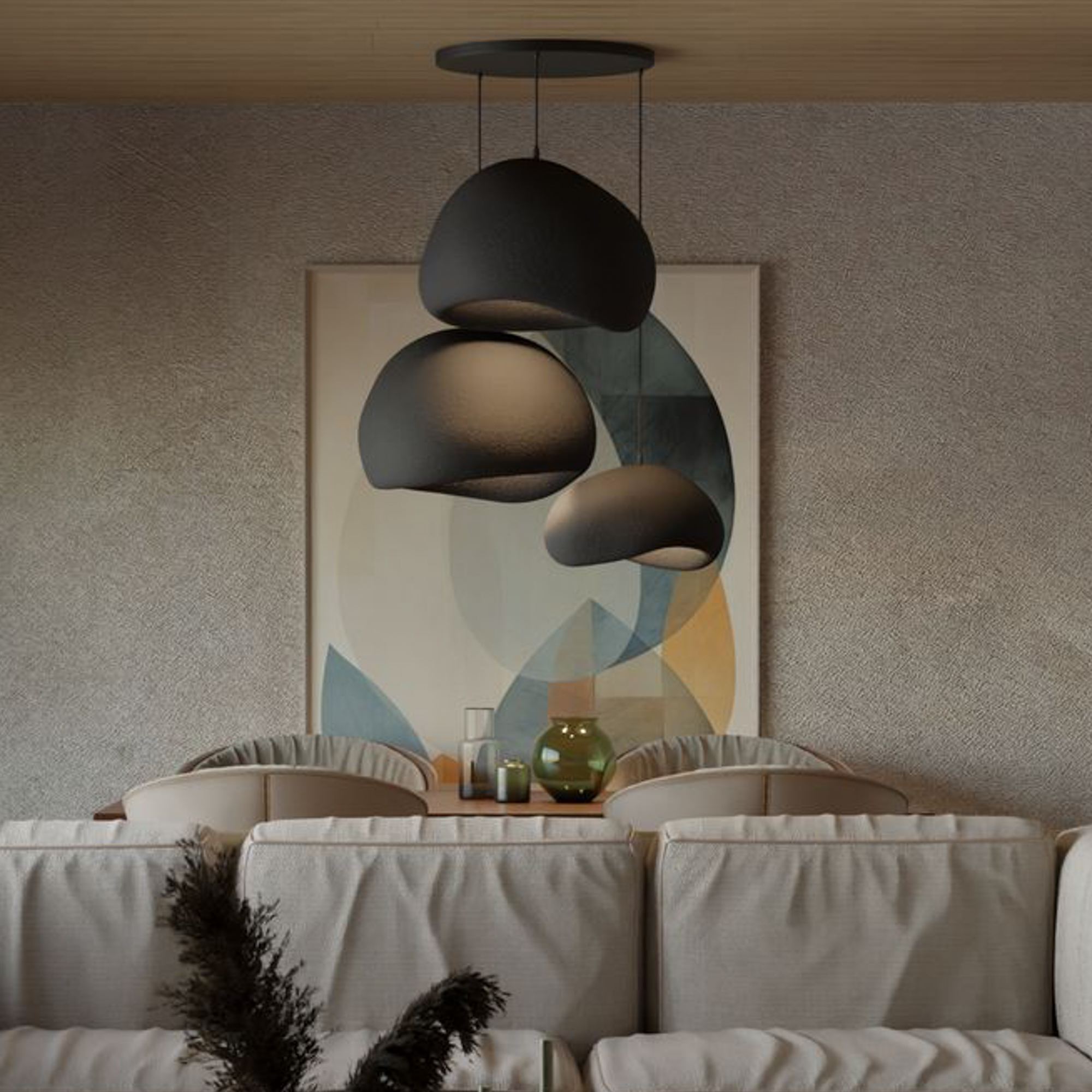 3-Flammig Wabi Sabi Ashveils Pendelleuchte Schwarz