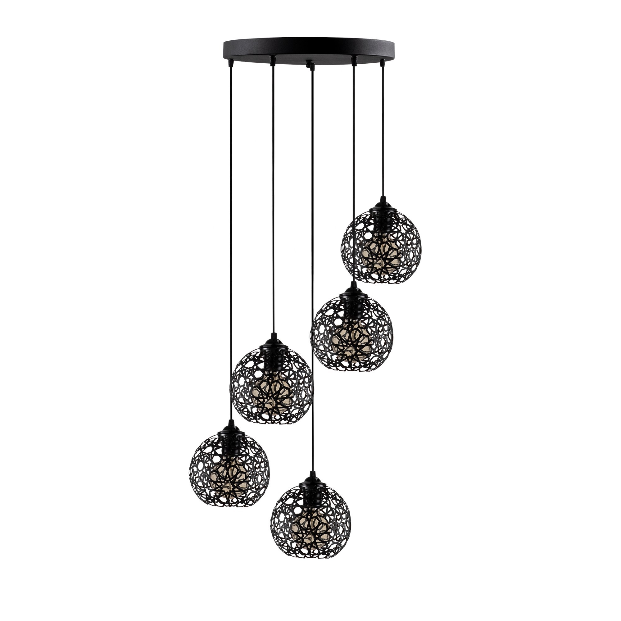 Pendant lamp with 5 elements Black Metal