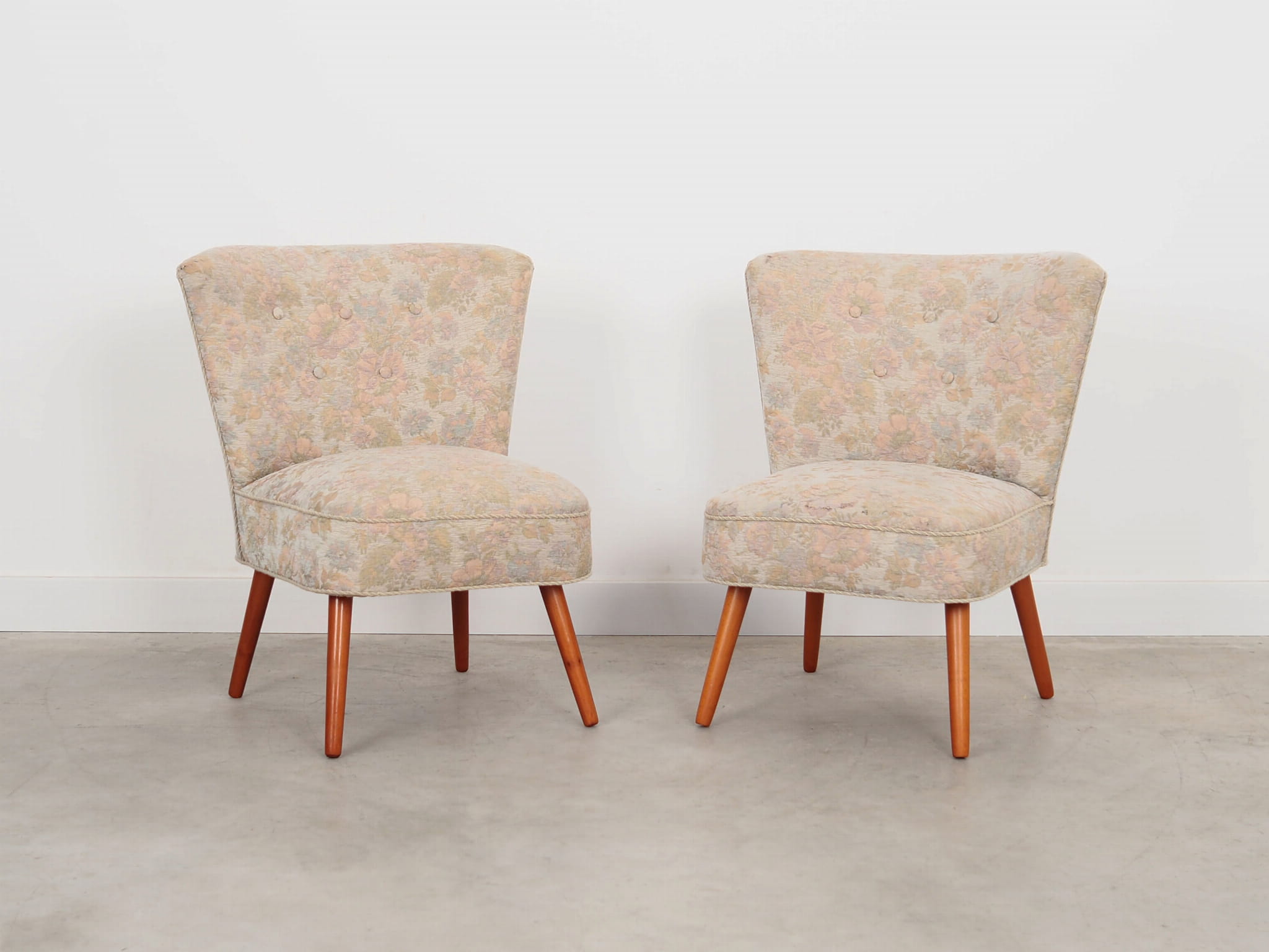 2x Vintage Armchairs Beech wood Textile Beige 1970s