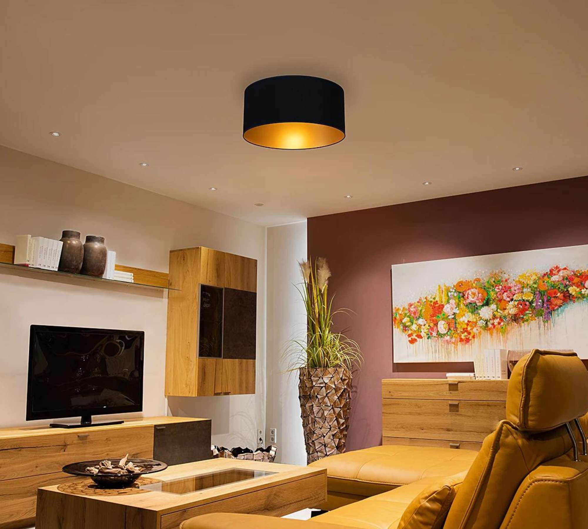 Ceiling light 1-bulb Textile Metal Black