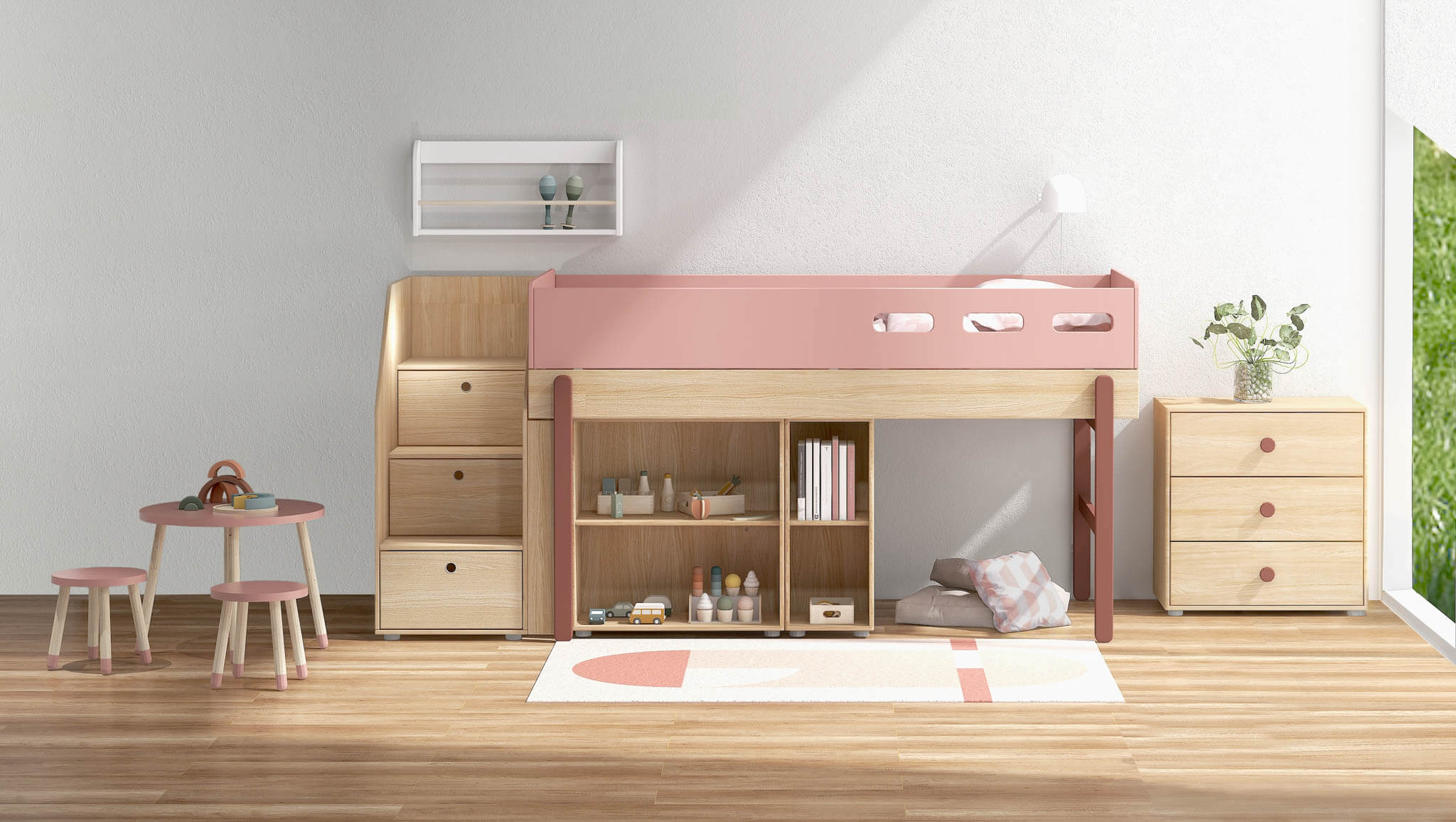 Dots Kindertisch Eschenholz Dark Rose