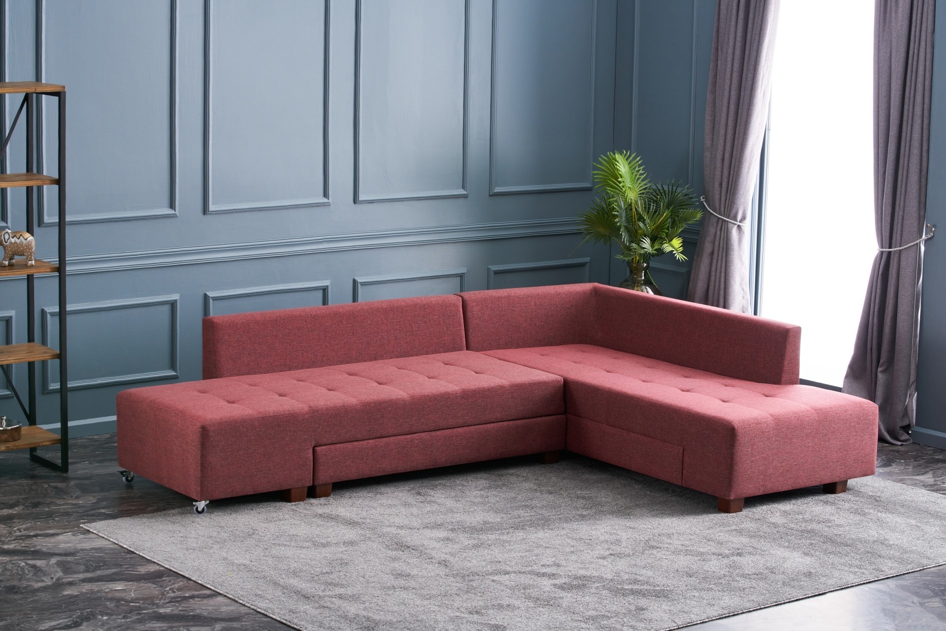 Manama Corner Sofa Bed Right - Claret Red