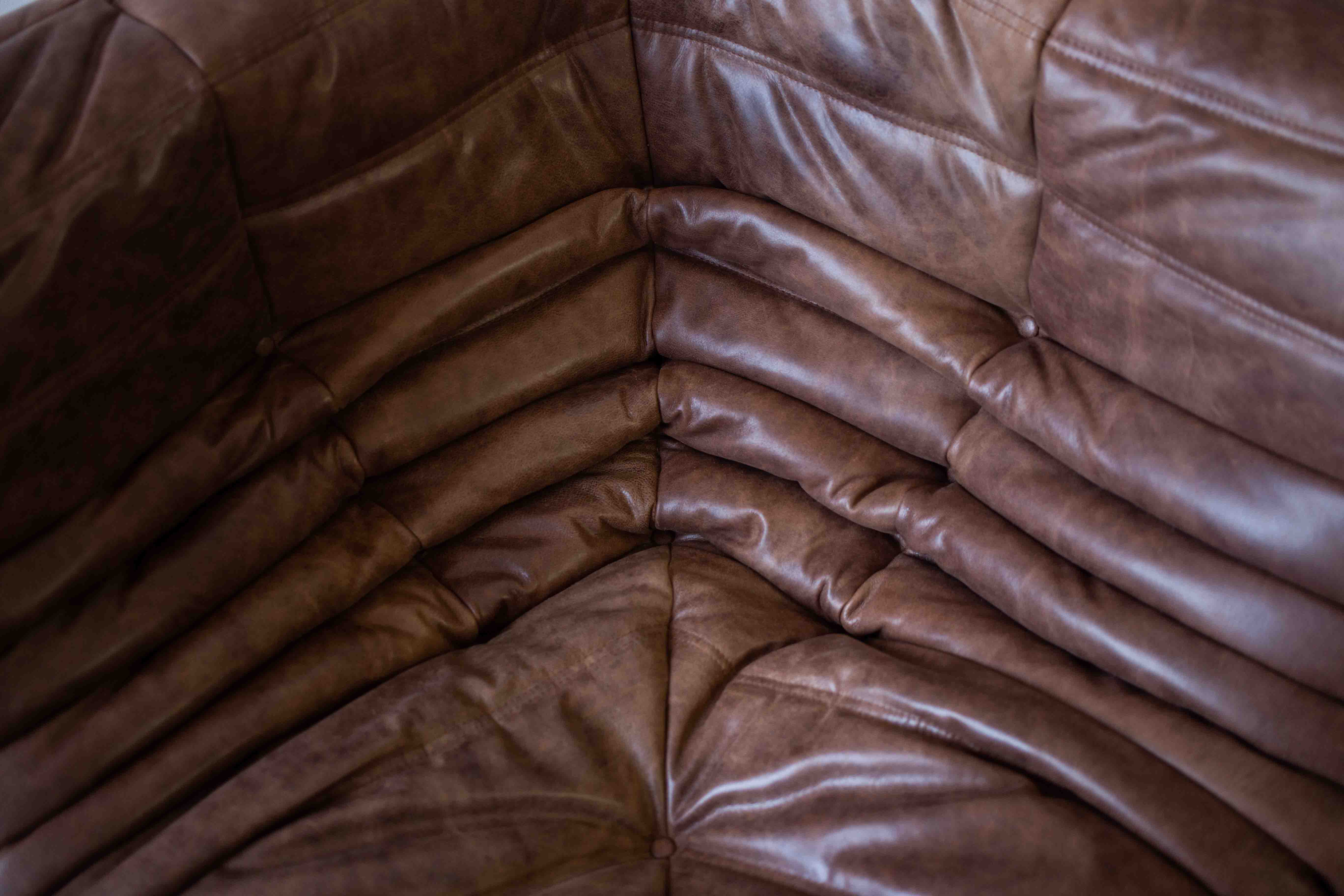 Togo Corner Sofa Pull-Up Leather Walnut Brown