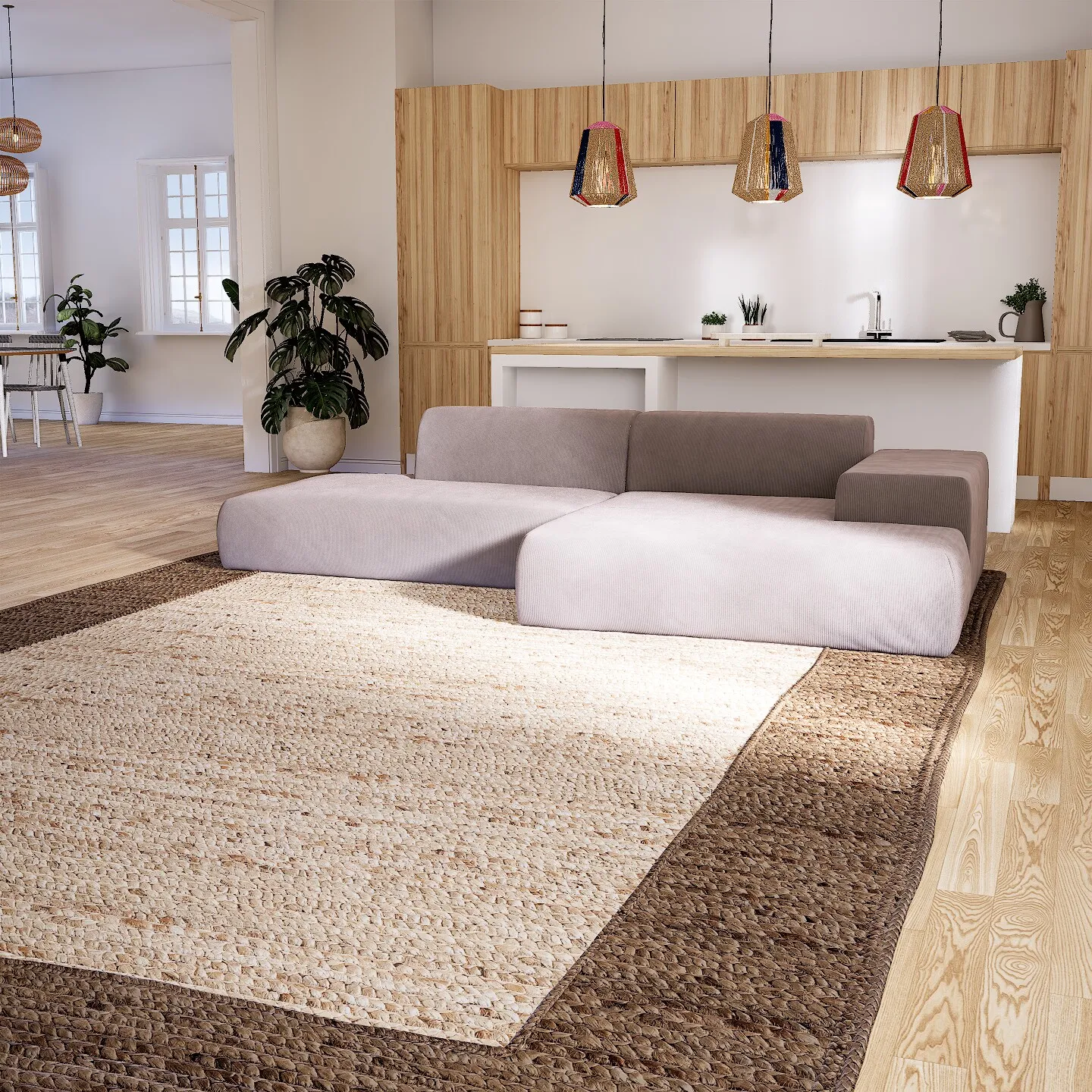 Pyllow Ecksofa Feiner Cord Trüffelbeige
