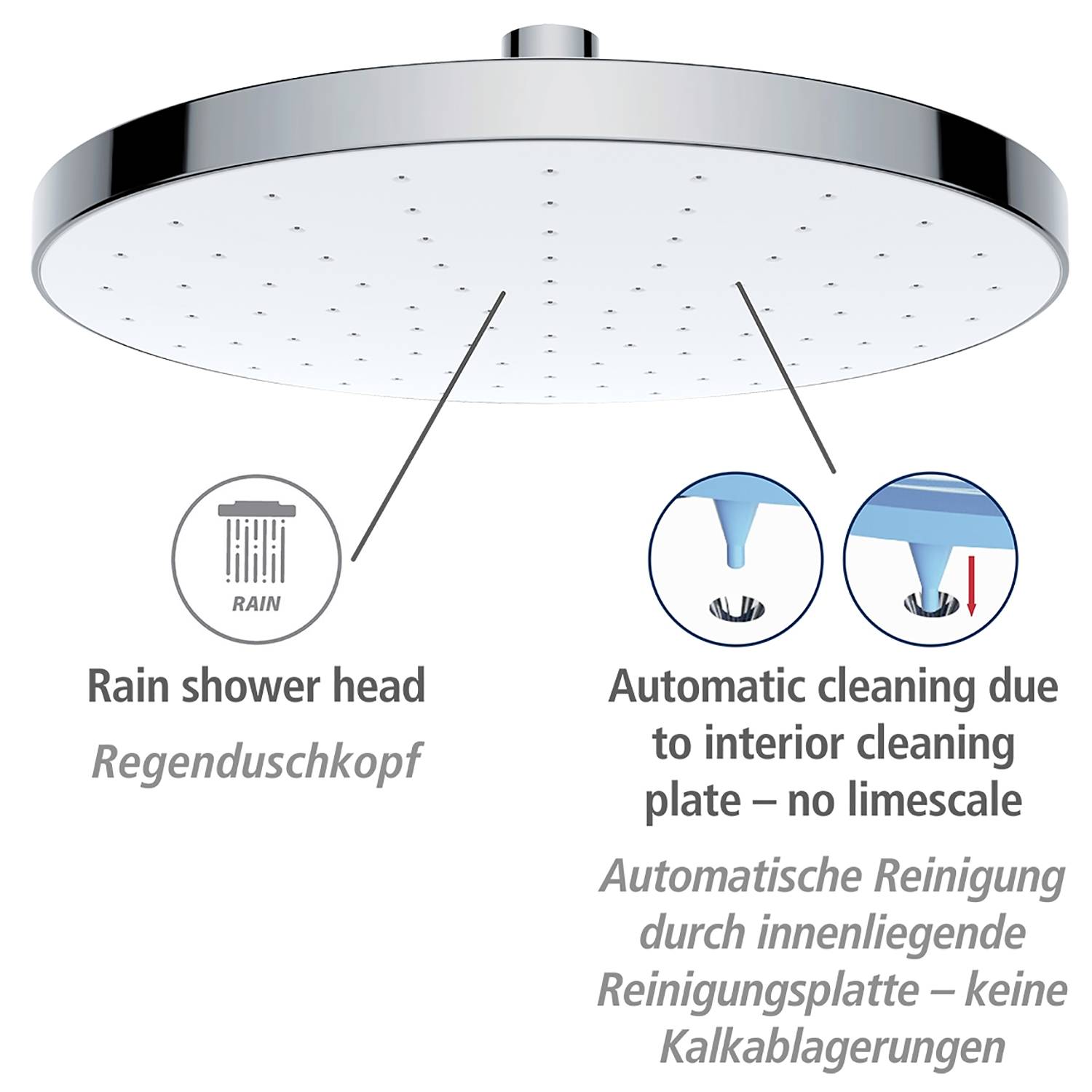 Rain shower head Cleaning I Plastic Chrome Silver