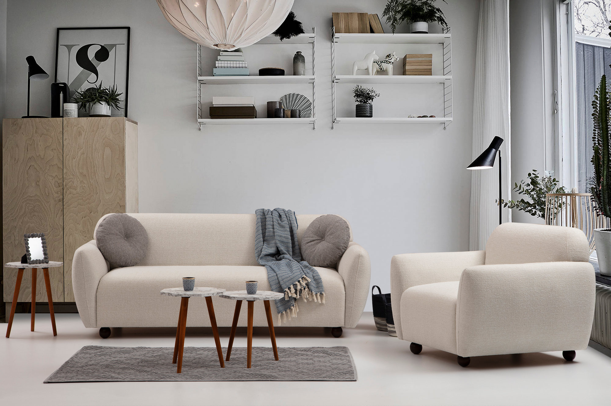 Eddy 3-Sitzer Sofa Creme