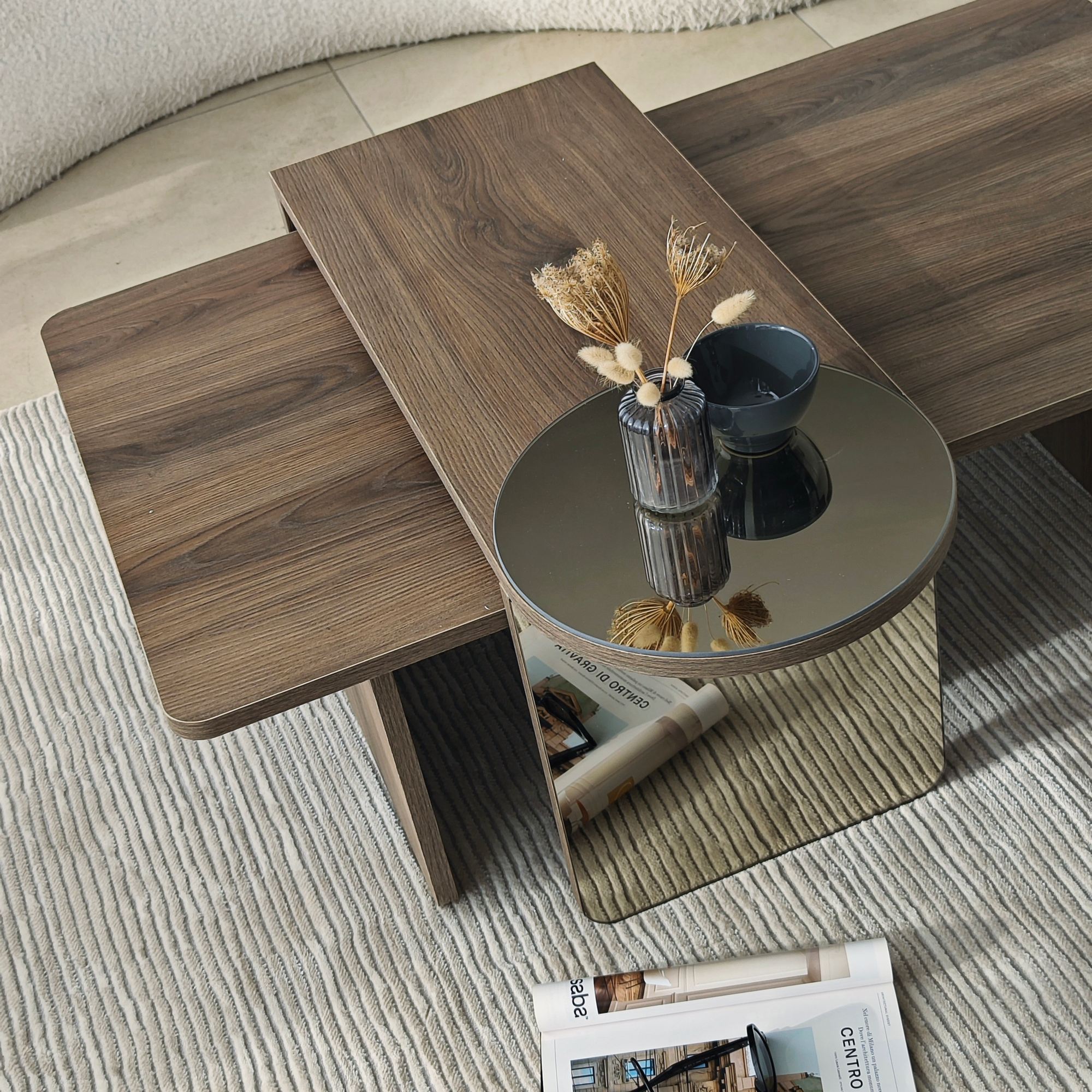 2x Luna Side Table + Coffee Table Walnut Look Brown