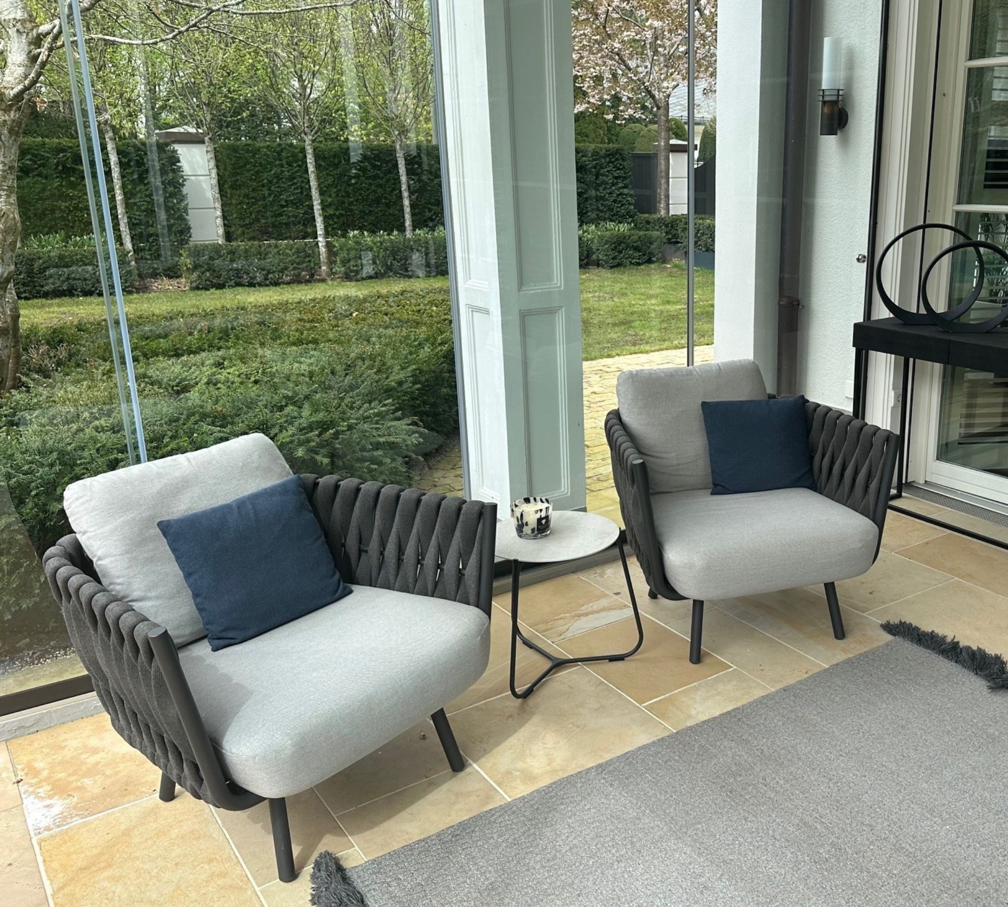 2x Tosca Clubsessel & Beistelltisch Textil Edelstahl Grau