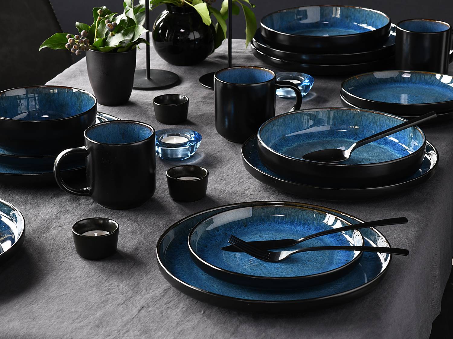Combination Dinner Set Nordic Fjord 30-piece Set Stoneware Blue