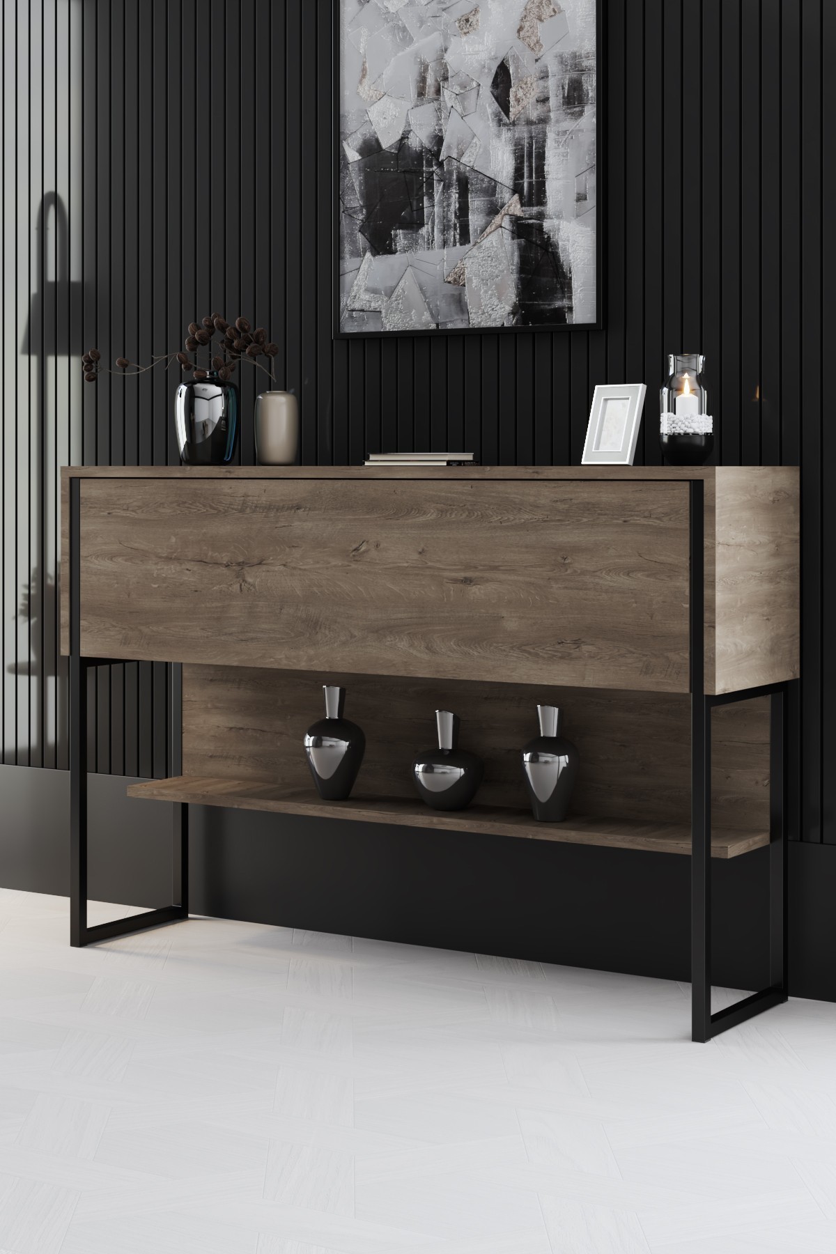 Luxe Sideboard Holz Schwarz Walnuss