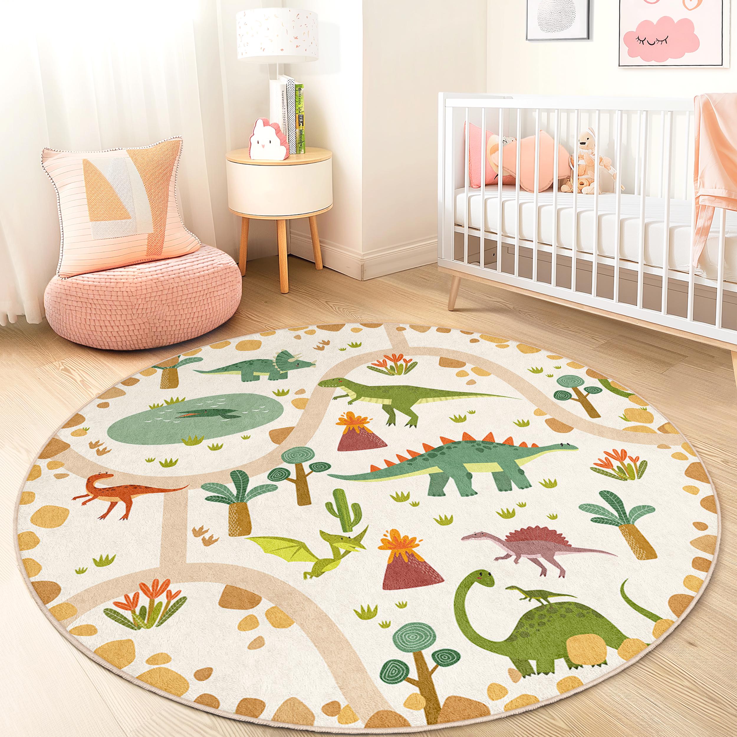 Dino-Abenteuer Kinderteppich Mehrfarbig ⌀120cm