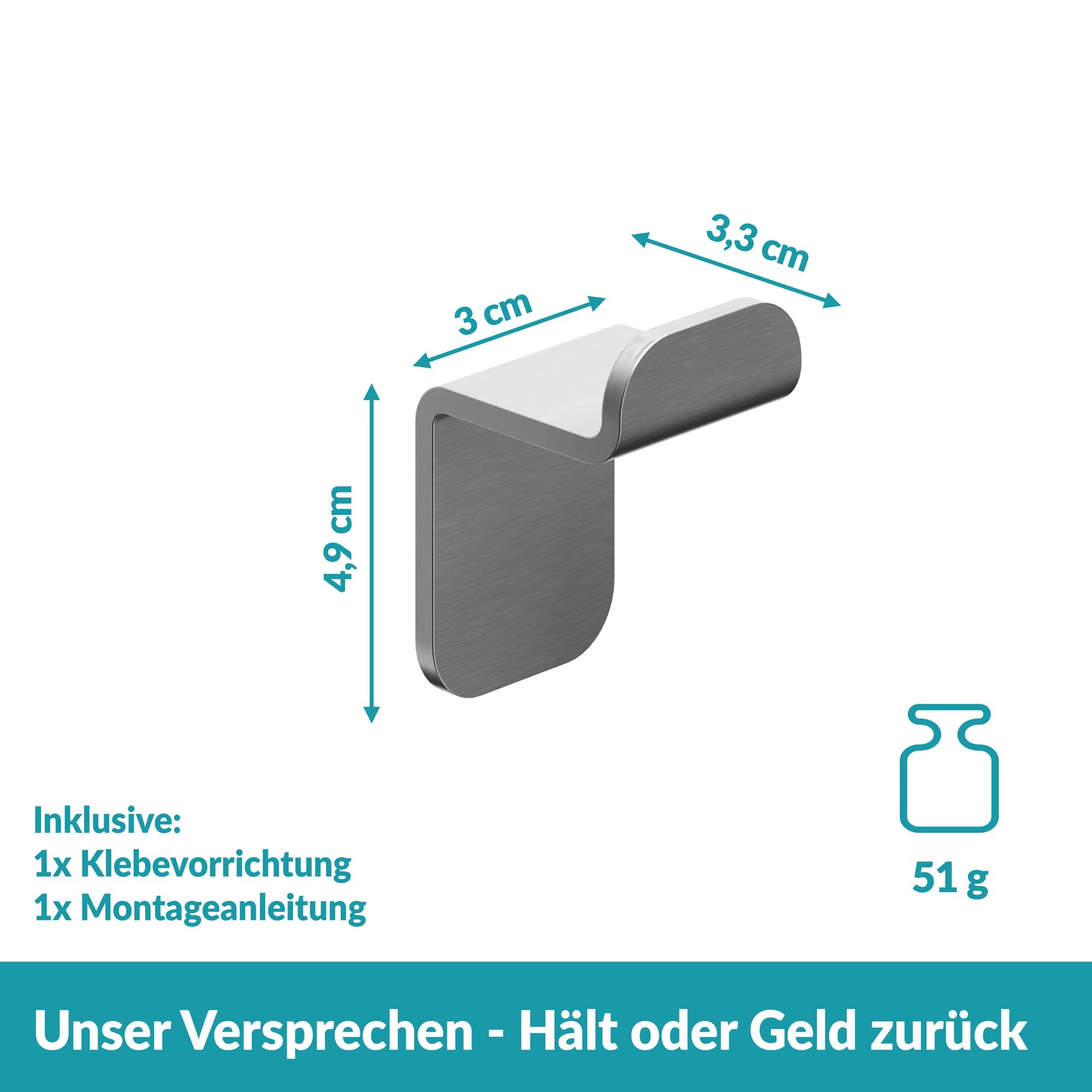 Handtuchhaken ohne Bohren Edelstahl Silber