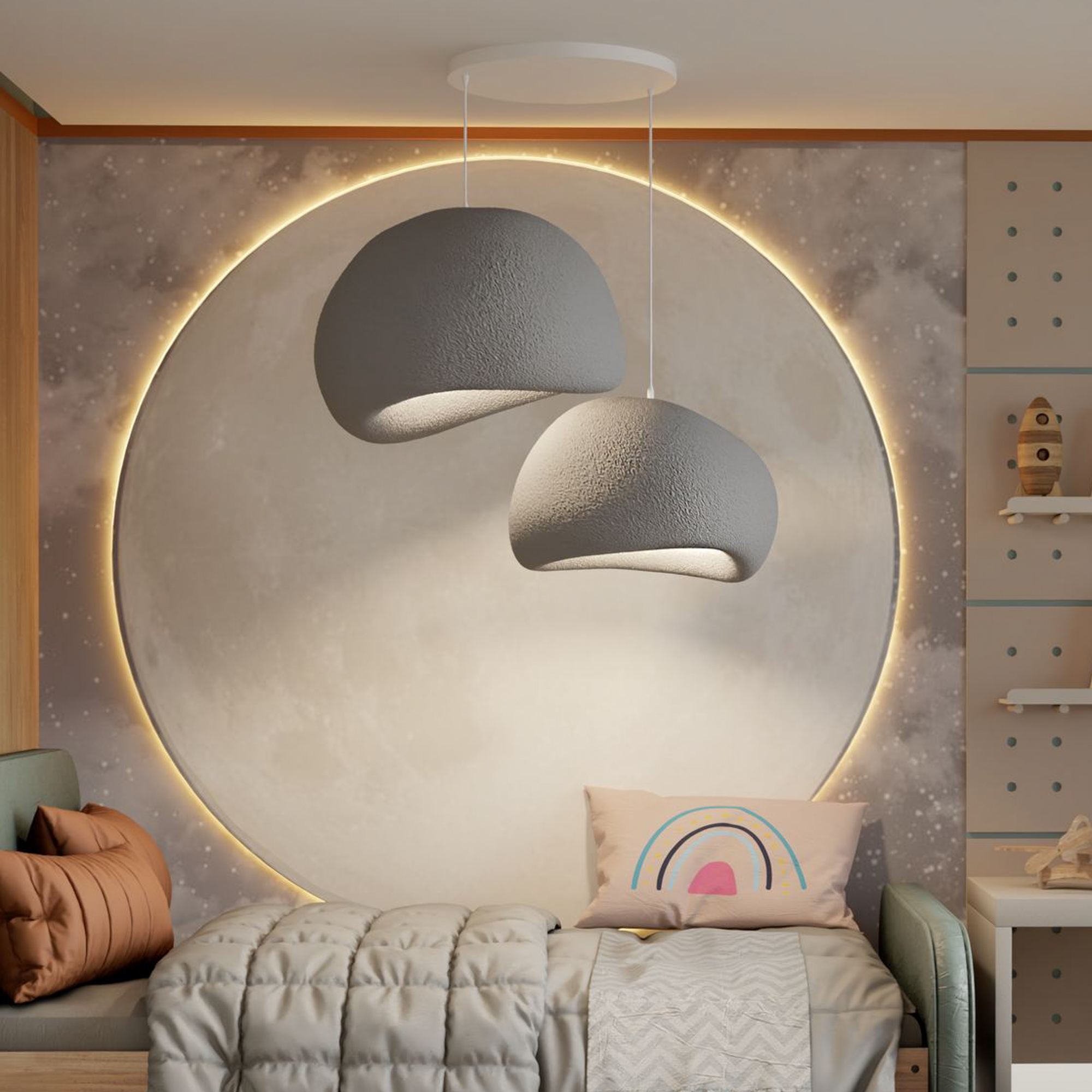 2-Flammig Wabi Sabi Chalkforms Pendelleuchte Beton Grau