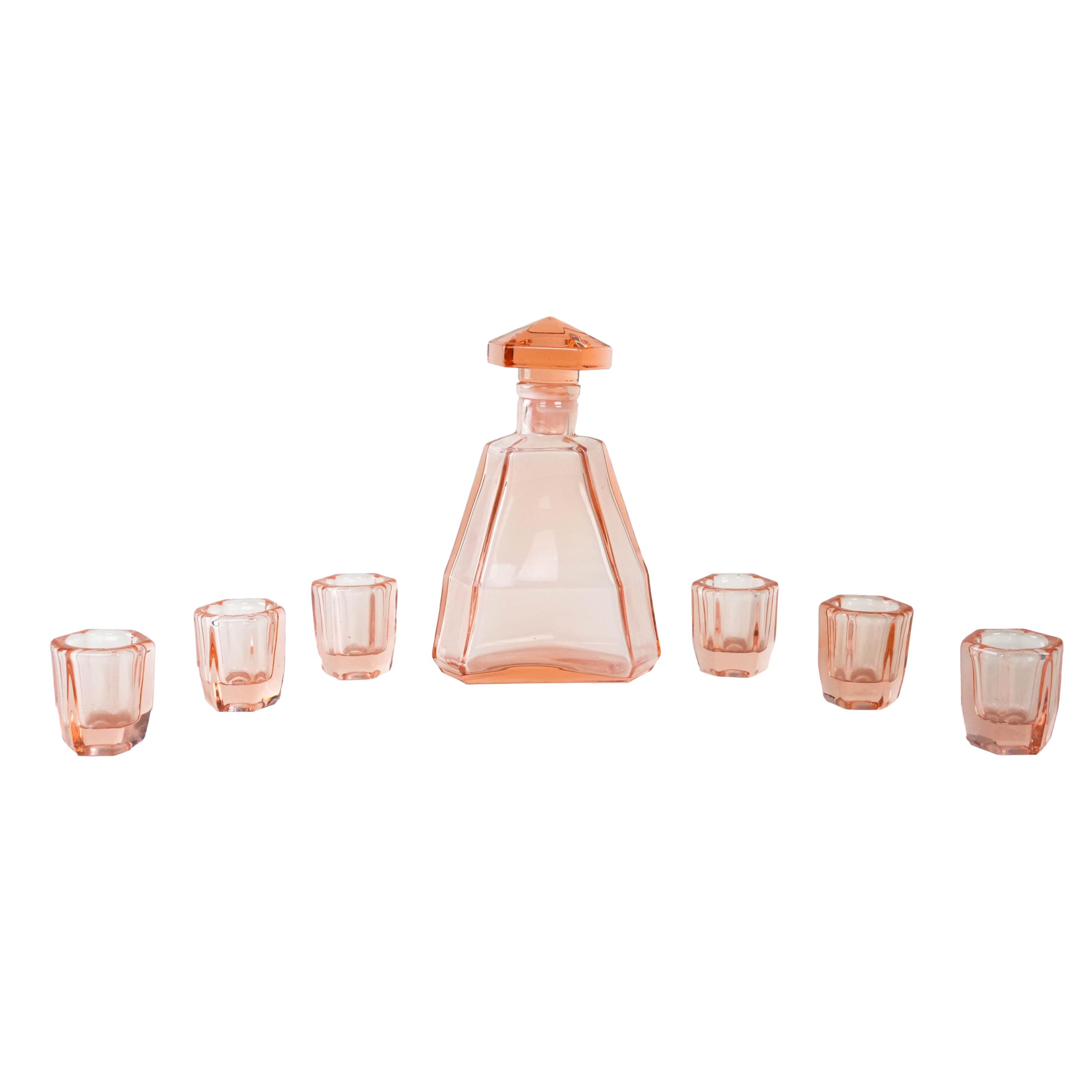 Alkohol-Service-Set Glas Rosa 1960er Jahre